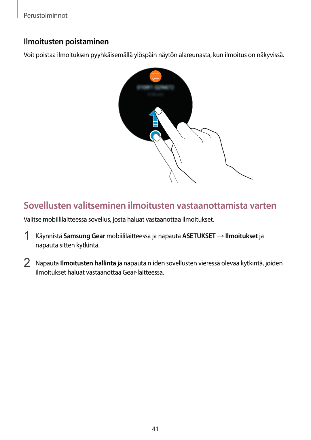 Samsung SM-R600NZBANEE, SM-R600NZKANEE manual Ilmoitusten poistaminen 