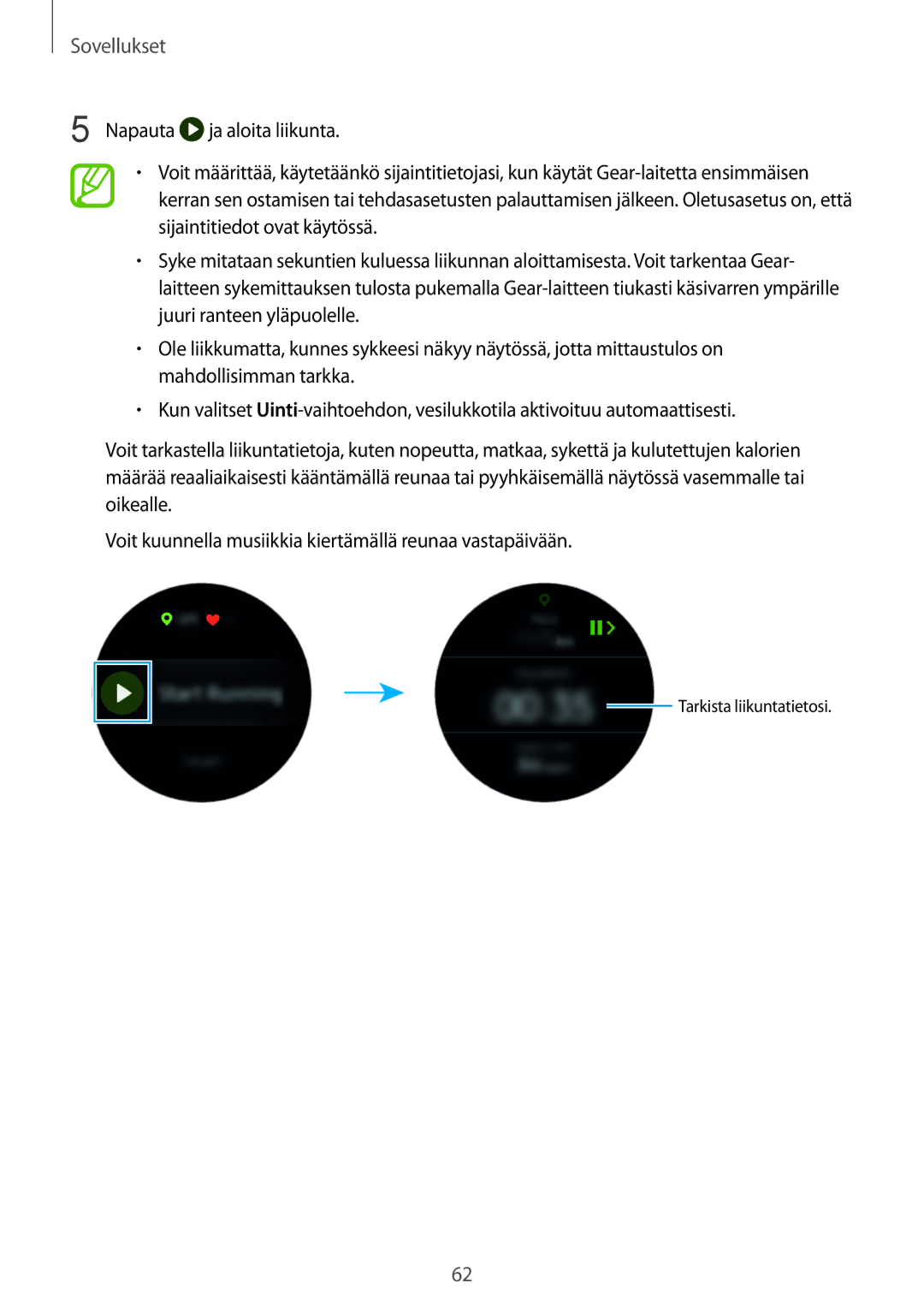 Samsung SM-R600NZKANEE, SM-R600NZBANEE manual Ja aloita liikunta 