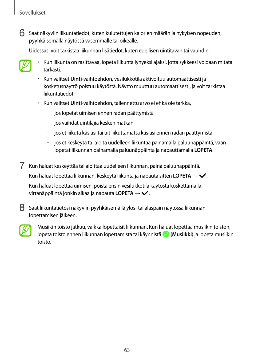 Samsung SM-R600NZBANEE, SM-R600NZKANEE manual Sovellukset 