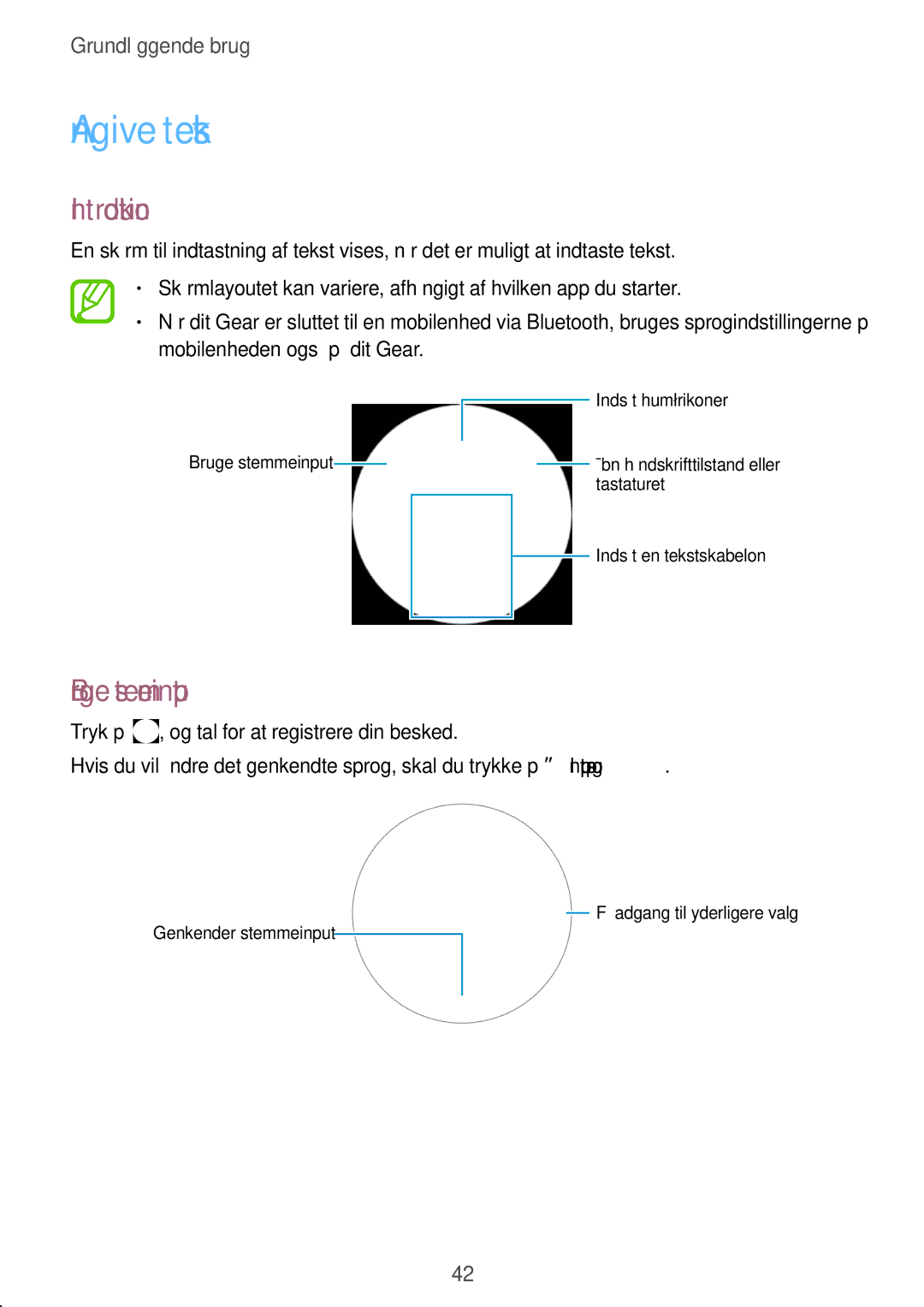 Samsung SM-R600NZKANEE, SM-R600NZBANEE manual Angive tekst, Introduktion, Bruge stemmeinput 