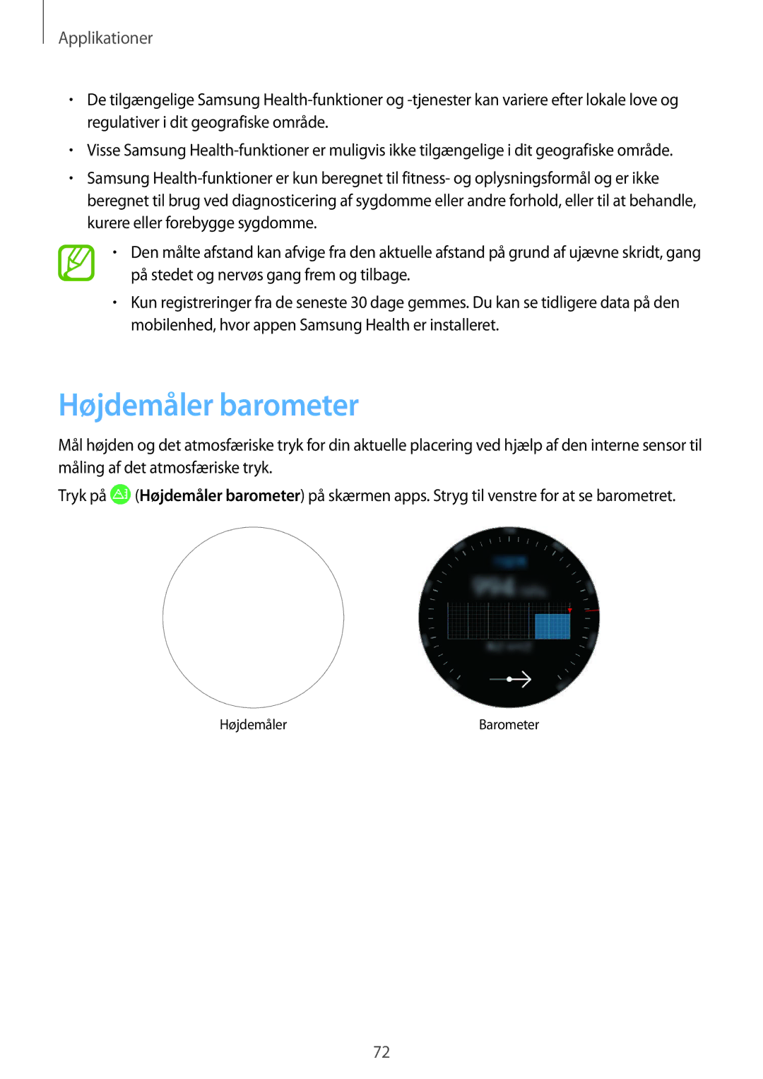 Samsung SM-R600NZKANEE, SM-R600NZBANEE manual Højdemåler barometer 