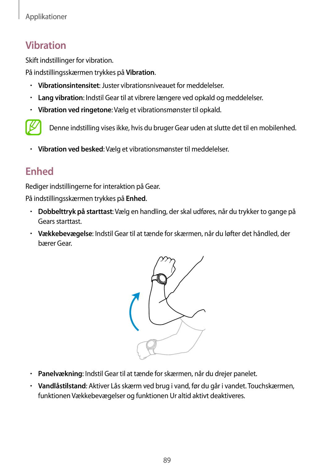 Samsung SM-R600NZBANEE, SM-R600NZKANEE manual Vibration, Enhed 