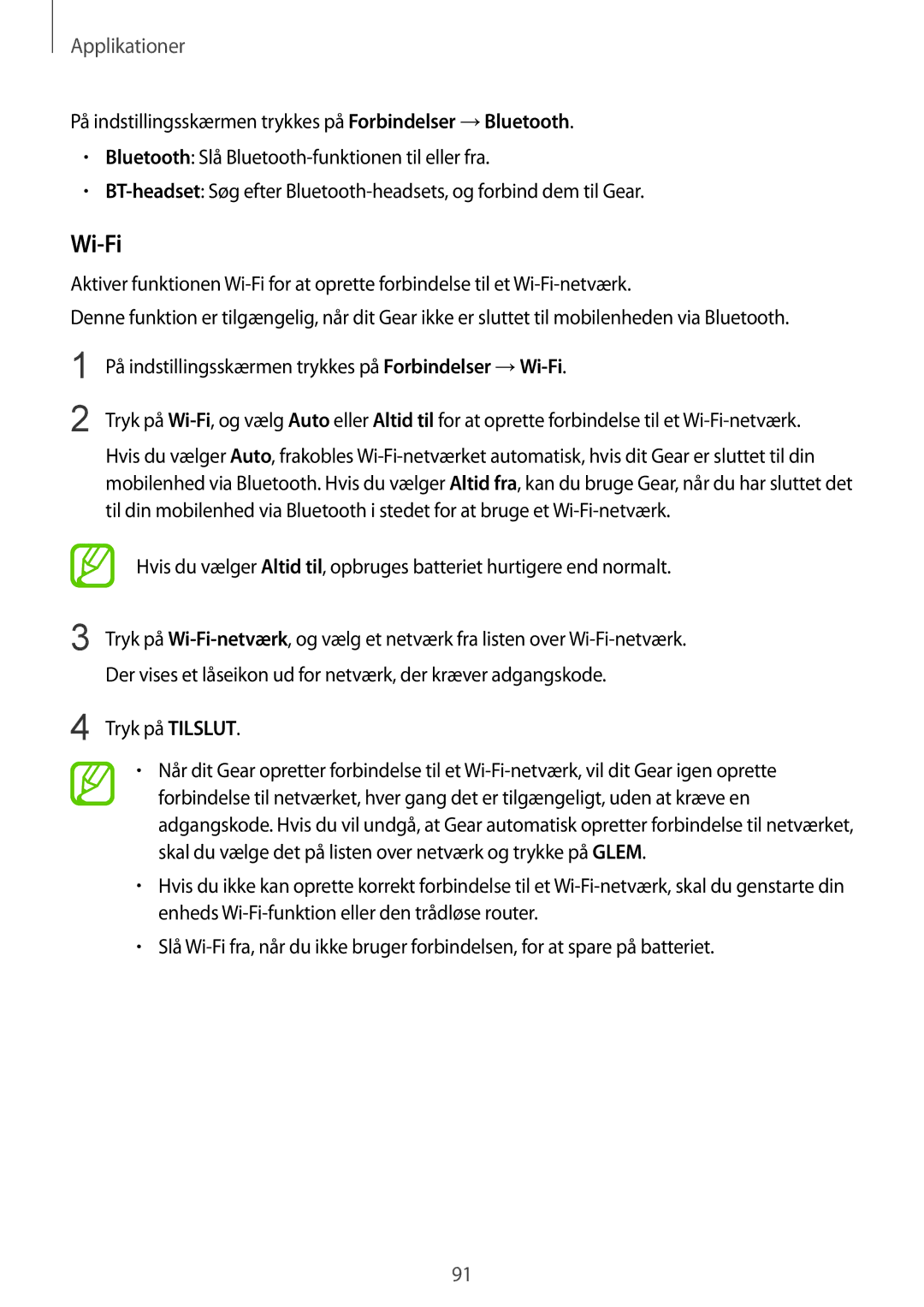 Samsung SM-R600NZBANEE, SM-R600NZKANEE manual Wi-Fi, Tryk på Tilslut 