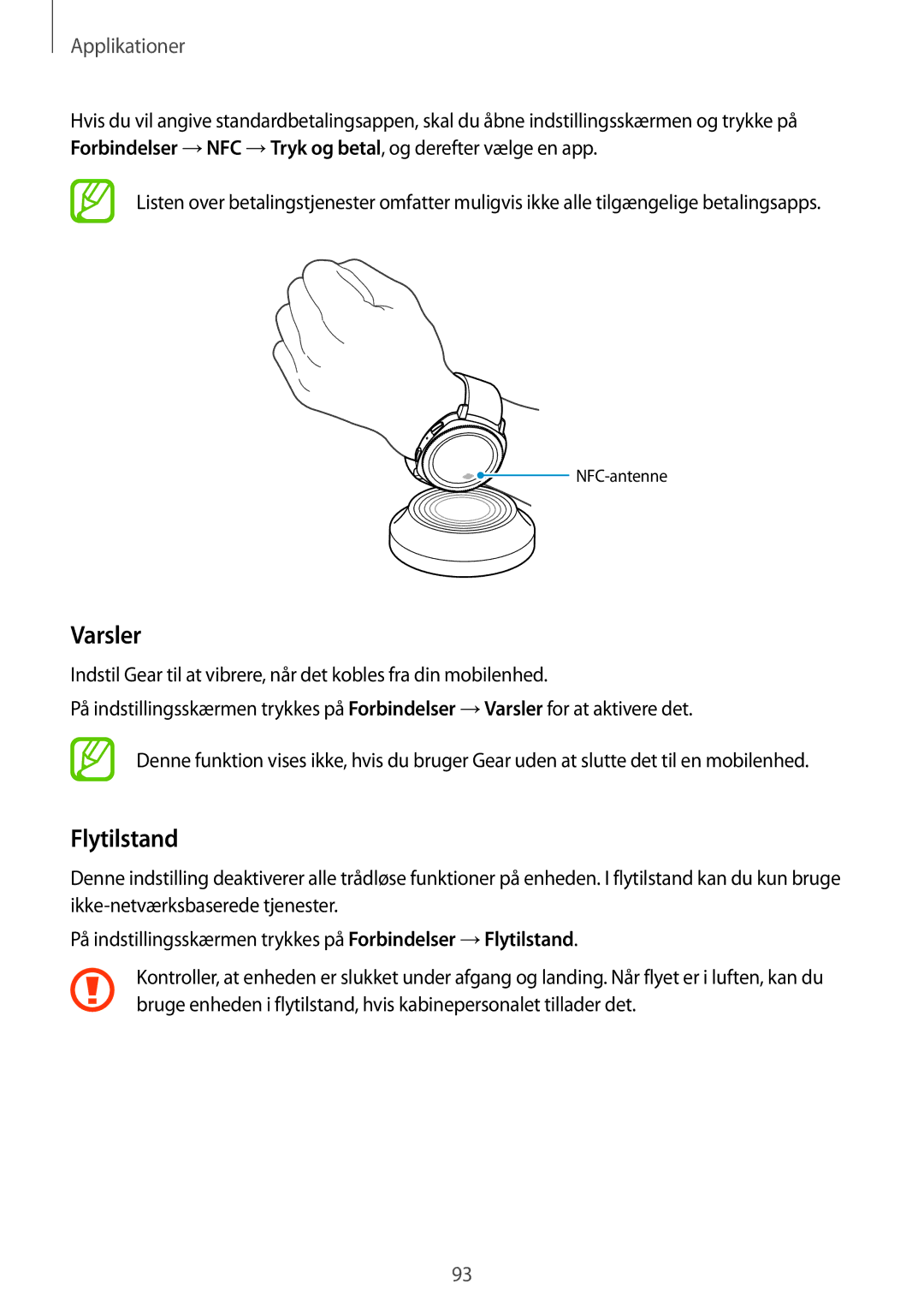 Samsung SM-R600NZBANEE, SM-R600NZKANEE manual Varsler, Flytilstand 