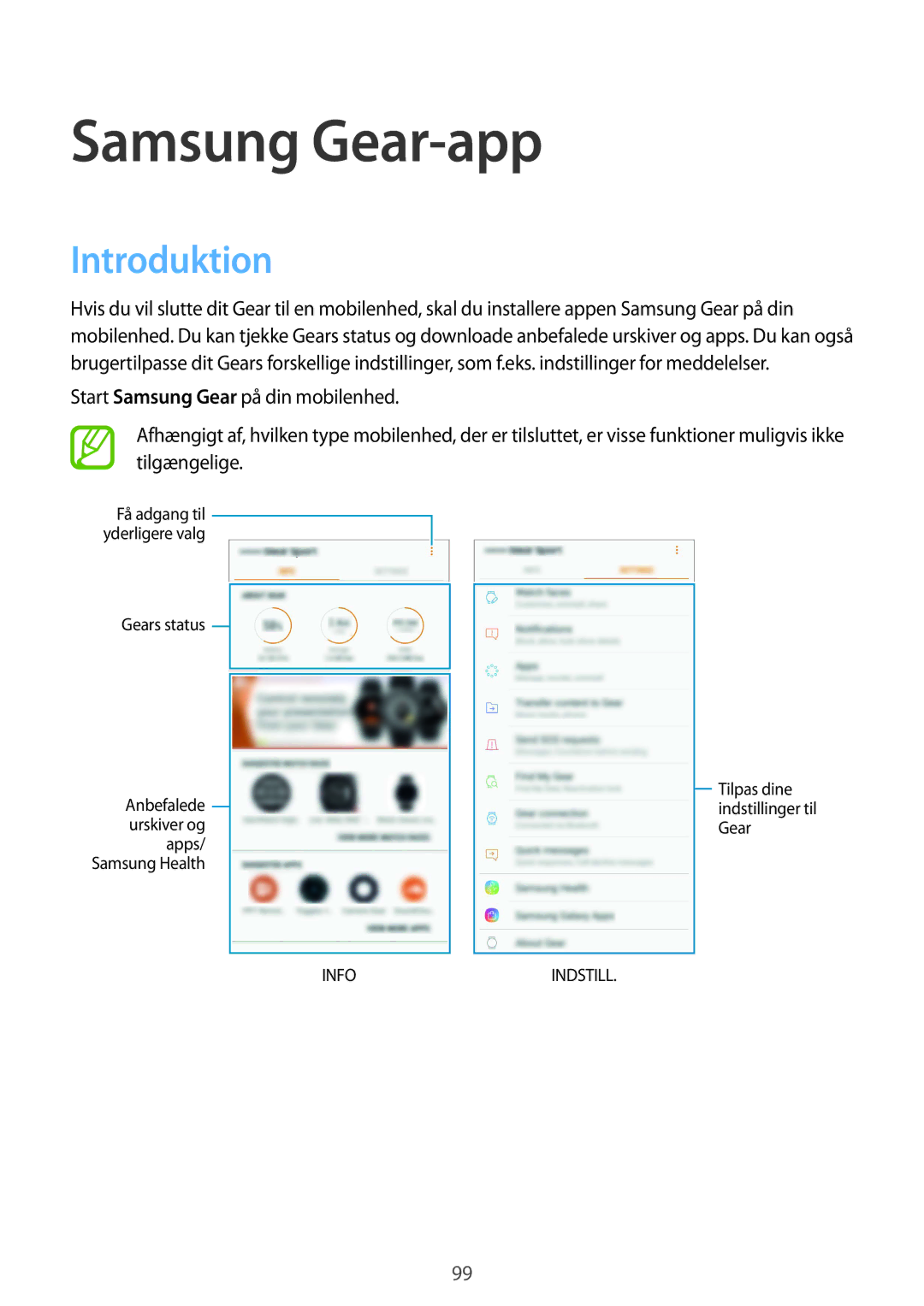 Samsung SM-R600NZBANEE, SM-R600NZKANEE manual Samsung Gear-app, Introduktion 