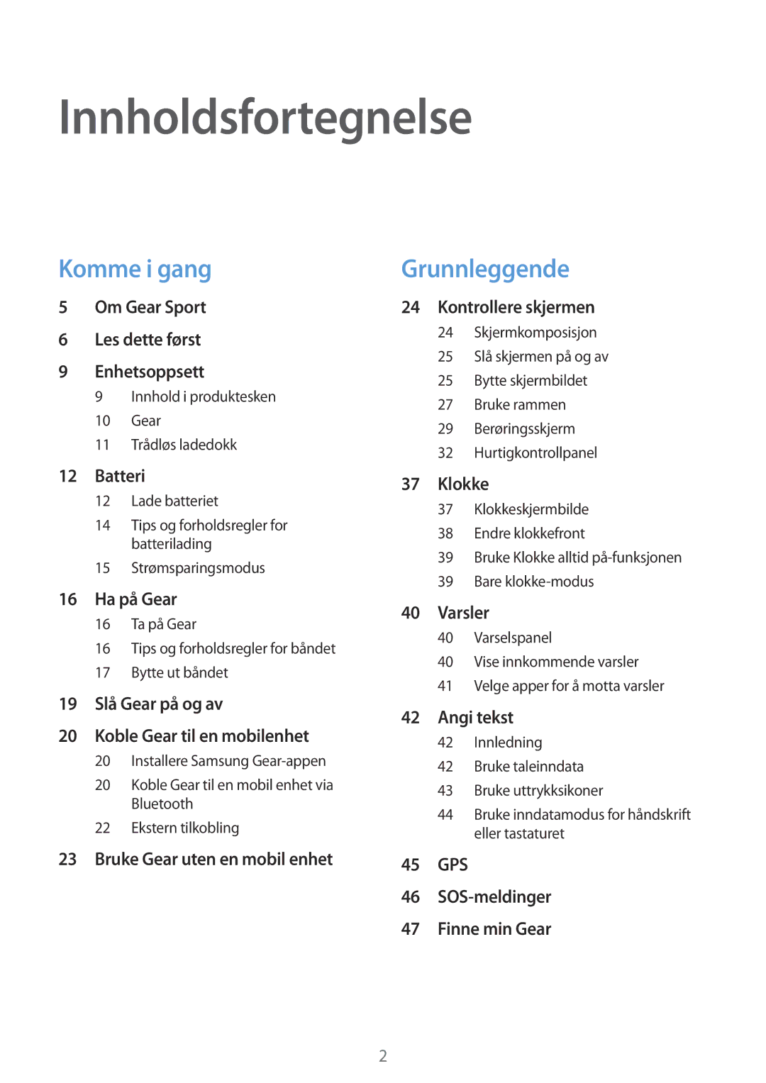 Samsung SM-R600NZKANEE, SM-R600NZBANEE manual Innholdsfortegnelse 