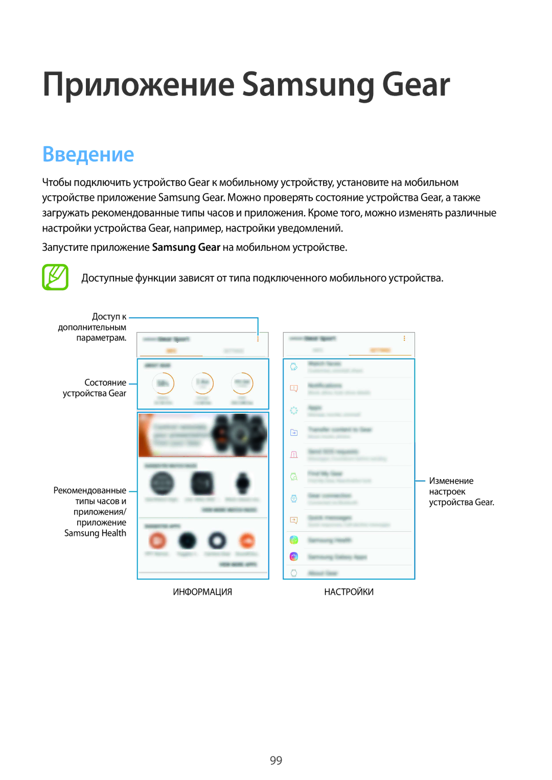 Samsung SM-R600NZBASER, SM-R600NZKASEB, SM-R600NZBASEB, SM-R600NZKASER manual Приложение Samsung Gear, Введение 