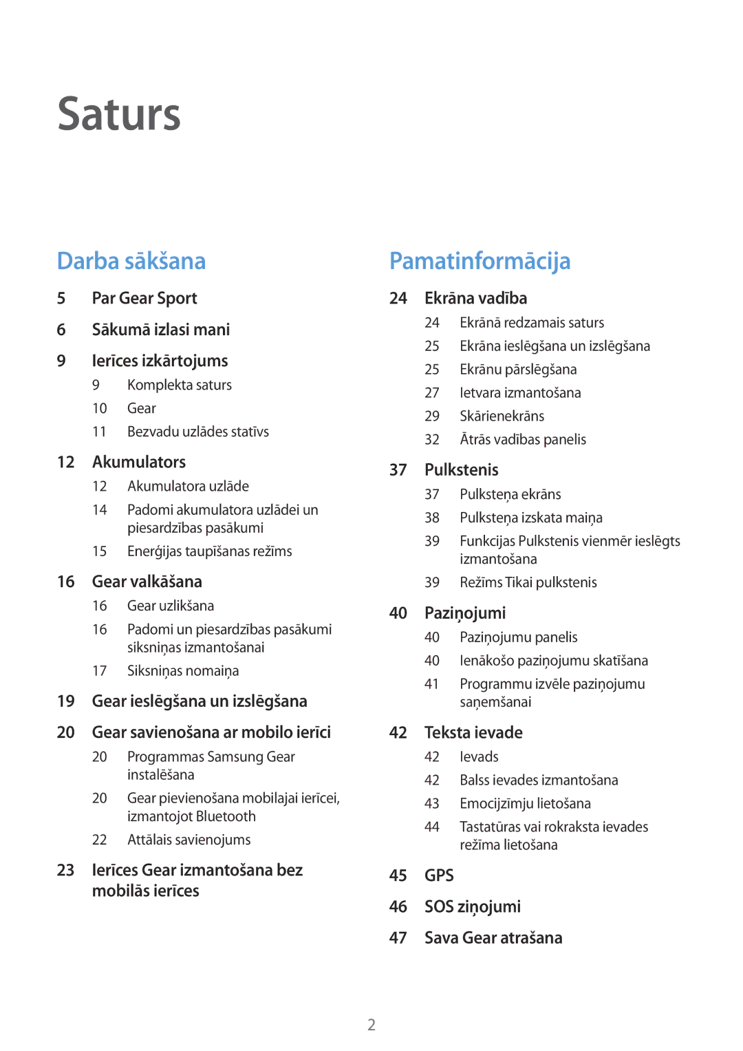 Samsung SM-R600NZKASEB, SM-R600NZBASEB manual Saturs, 23 Ierīces Gear izmantošana bez mobilās ierīces 