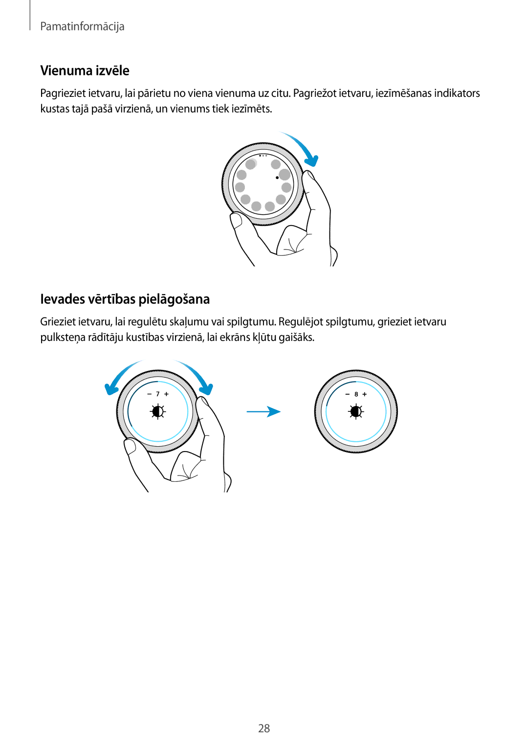 Samsung SM-R600NZKASEB, SM-R600NZBASEB manual Vienuma izvēle, Ievades vērtības pielāgošana 