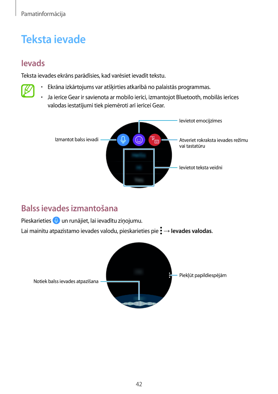 Samsung SM-R600NZKASEB, SM-R600NZBASEB manual Teksta ievade, Ievads, Balss ievades izmantošana 