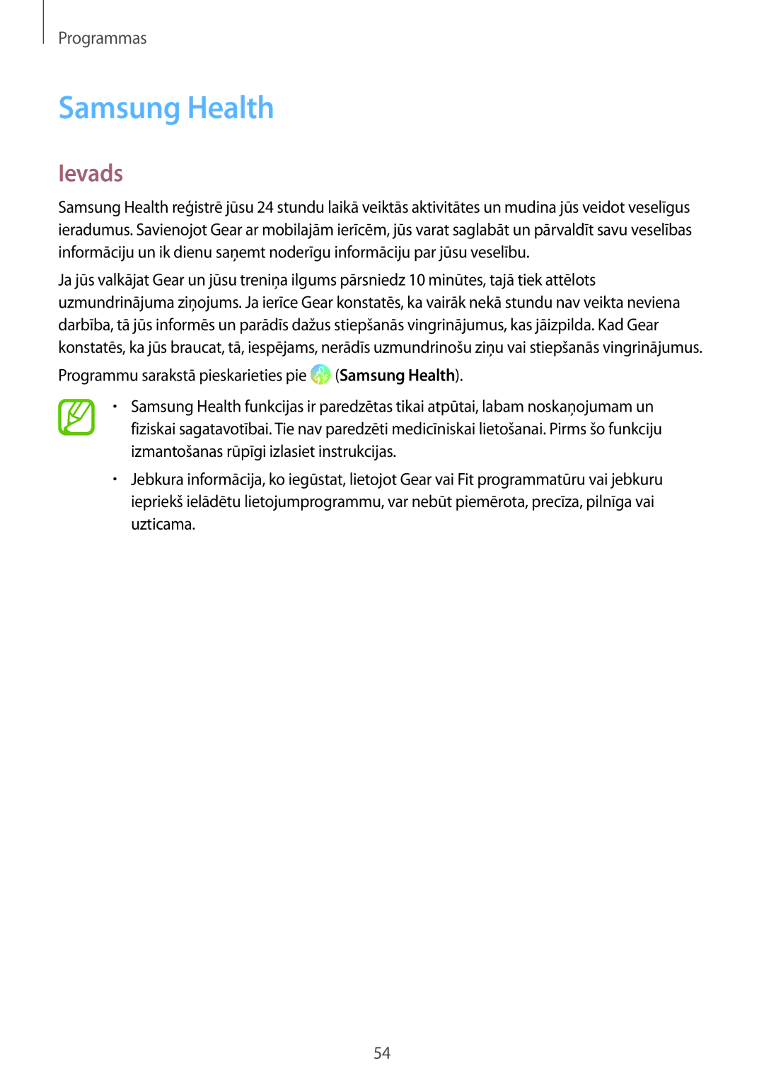 Samsung SM-R600NZKASEB, SM-R600NZBASEB manual Programmu sarakstā pieskarieties pie Samsung Health 