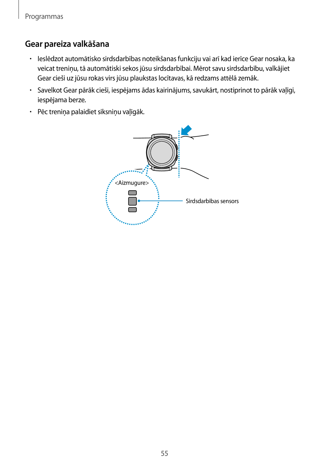 Samsung SM-R600NZBASEB, SM-R600NZKASEB manual Gear pareiza valkāšana 