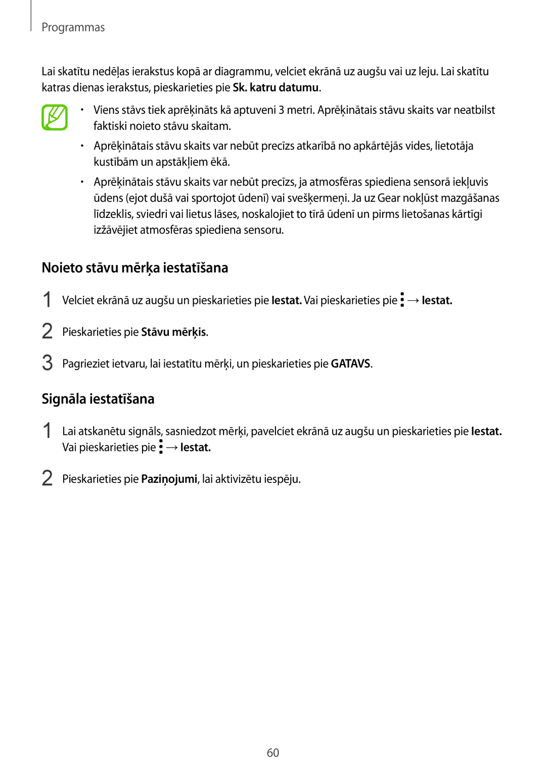 Samsung SM-R600NZKASEB, SM-R600NZBASEB manual Noieto stāvu mērķa iestatīšana 