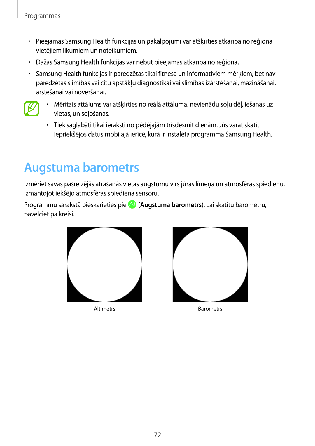 Samsung SM-R600NZKASEB, SM-R600NZBASEB manual Augstuma barometrs 