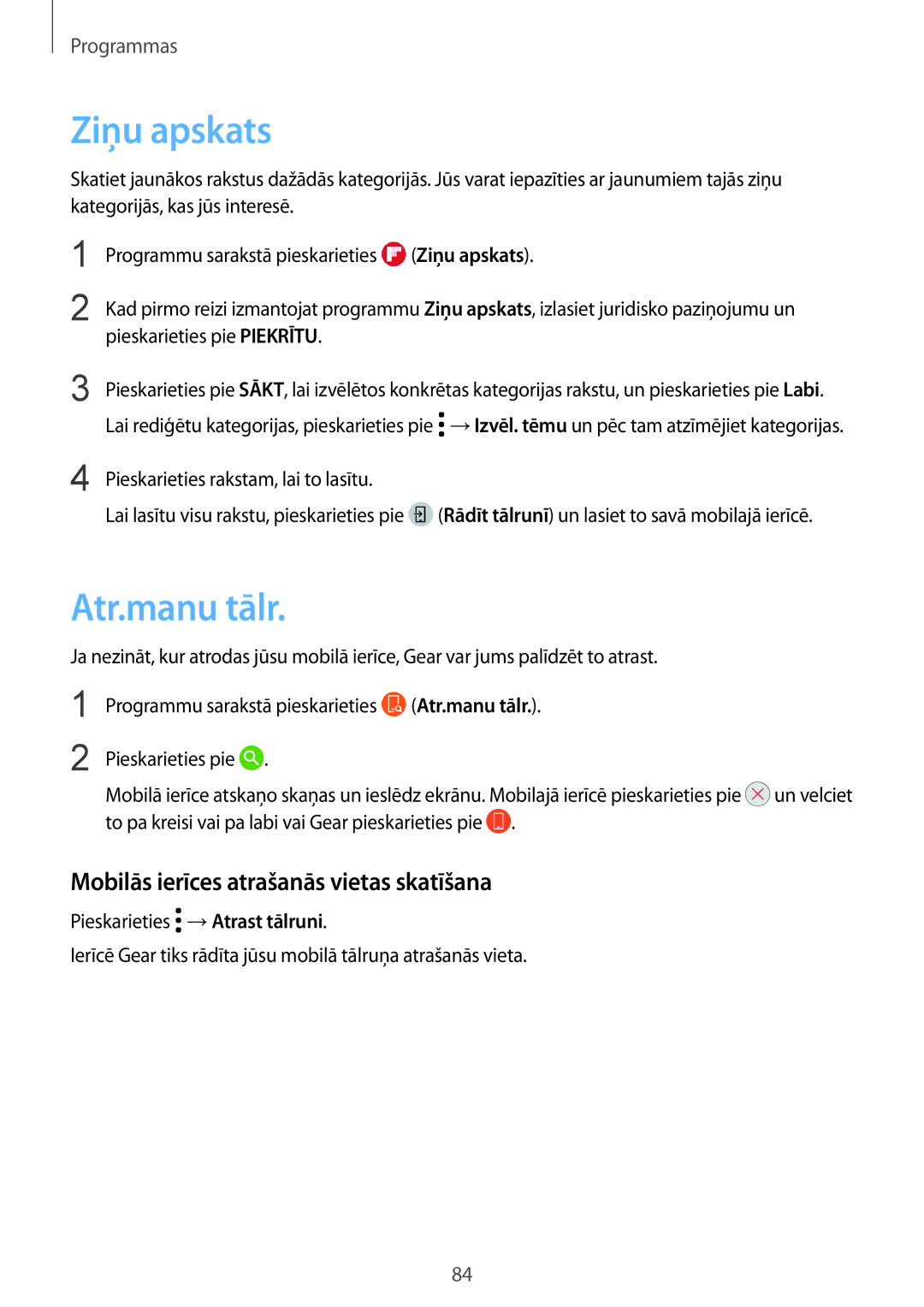 Samsung SM-R600NZKASEB, SM-R600NZBASEB manual Ziņu apskats, Atr.manu tālr, Mobilās ierīces atrašanās vietas skatīšana 