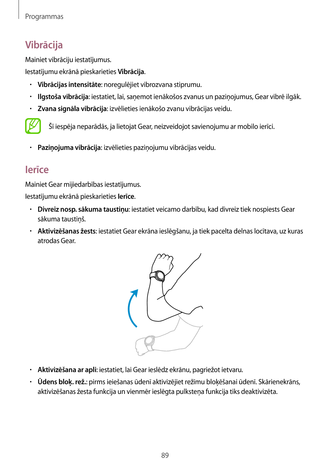 Samsung SM-R600NZBASEB, SM-R600NZKASEB manual Vibrācija, Ierīce 