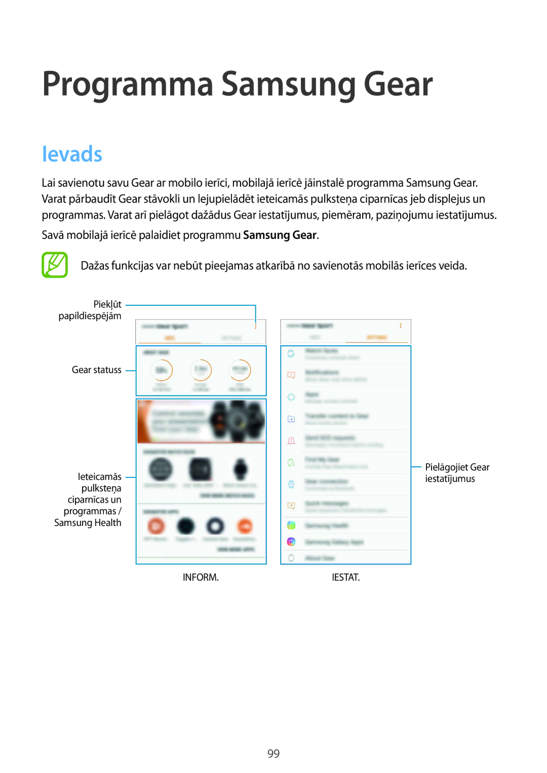 Samsung SM-R600NZBASEB, SM-R600NZKASEB manual Programma Samsung Gear, Ievads 