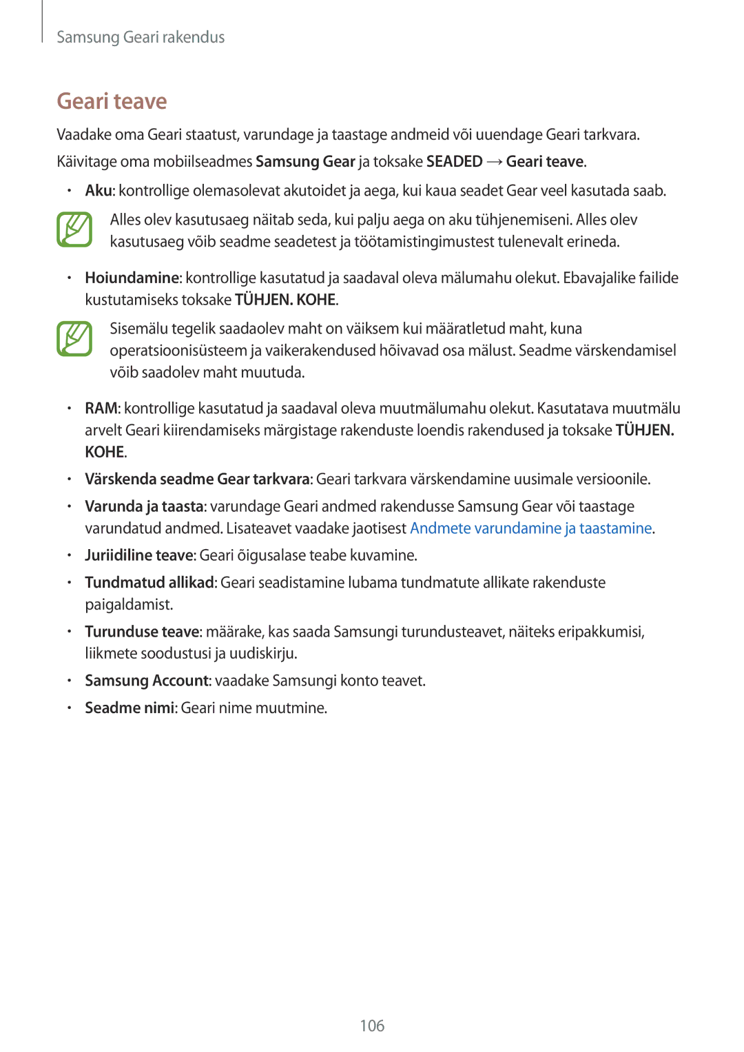 Samsung SM-R600NZKASEB, SM-R600NZBASEB manual 106 