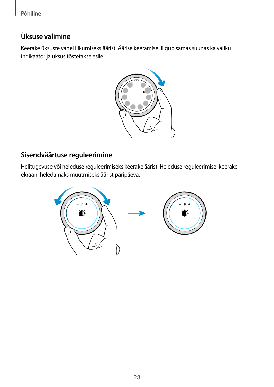 Samsung SM-R600NZKASEB, SM-R600NZBASEB manual Üksuse valimine, Sisendväärtuse reguleerimine 