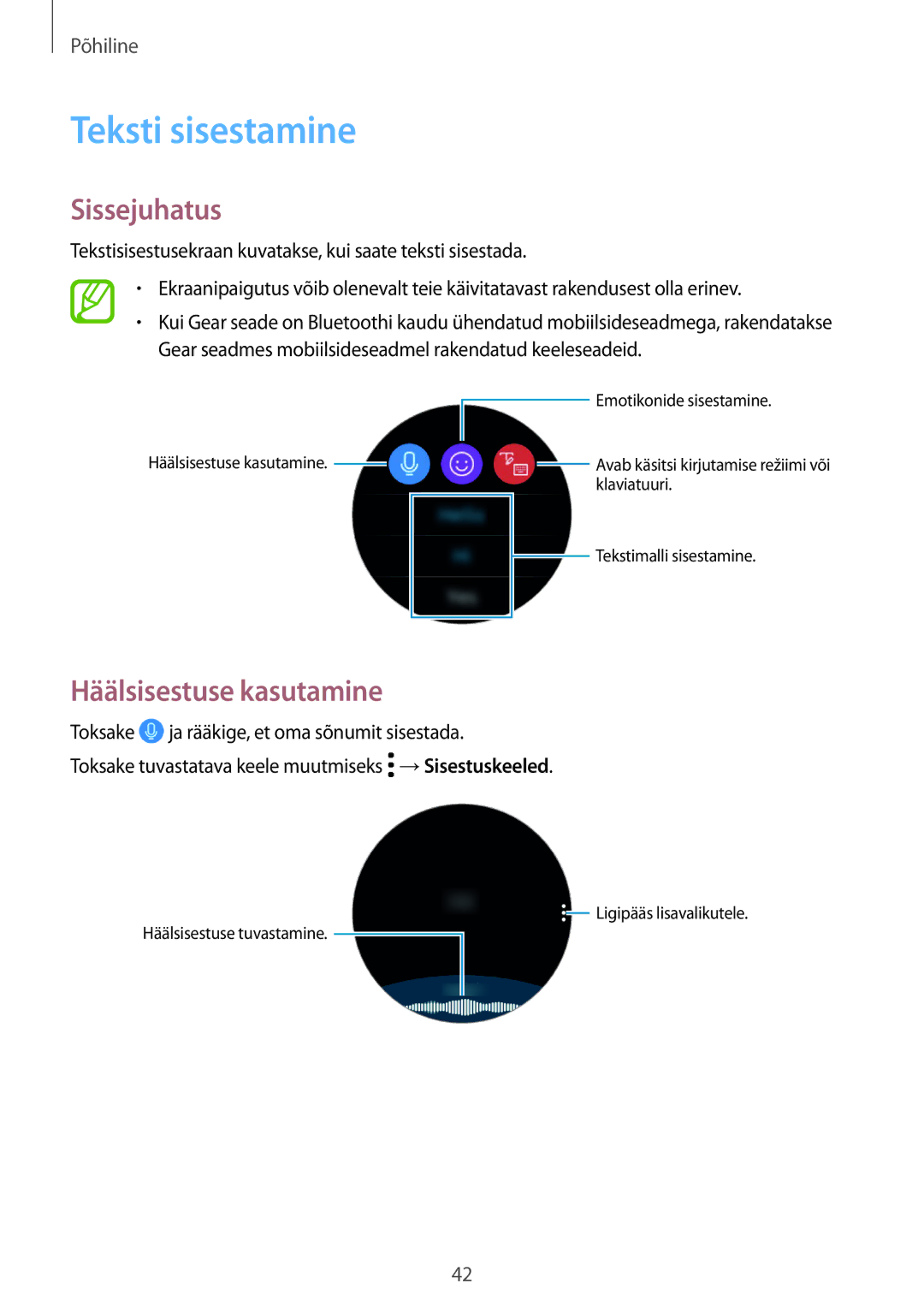 Samsung SM-R600NZKASEB, SM-R600NZBASEB manual Teksti sisestamine, Sissejuhatus, Häälsisestuse kasutamine 