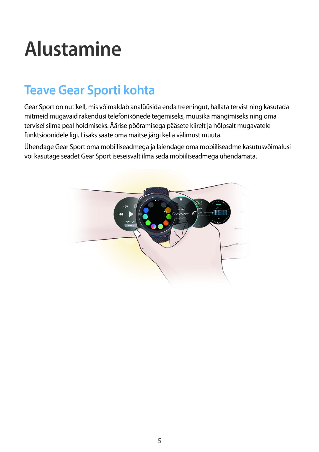 Samsung SM-R600NZBASEB, SM-R600NZKASEB manual Alustamine, Teave Gear Sporti kohta 