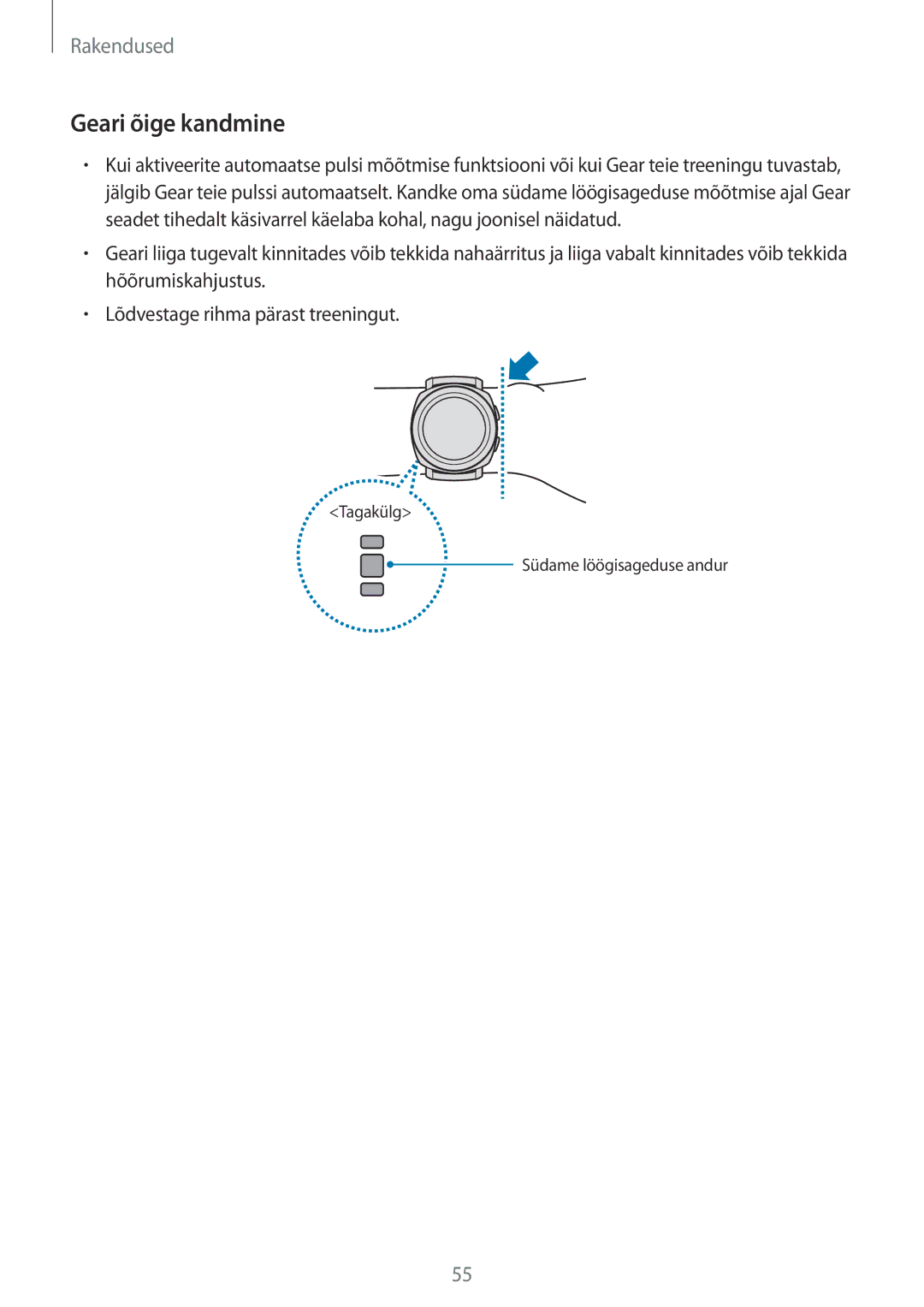 Samsung SM-R600NZBASEB, SM-R600NZKASEB manual Geari õige kandmine 