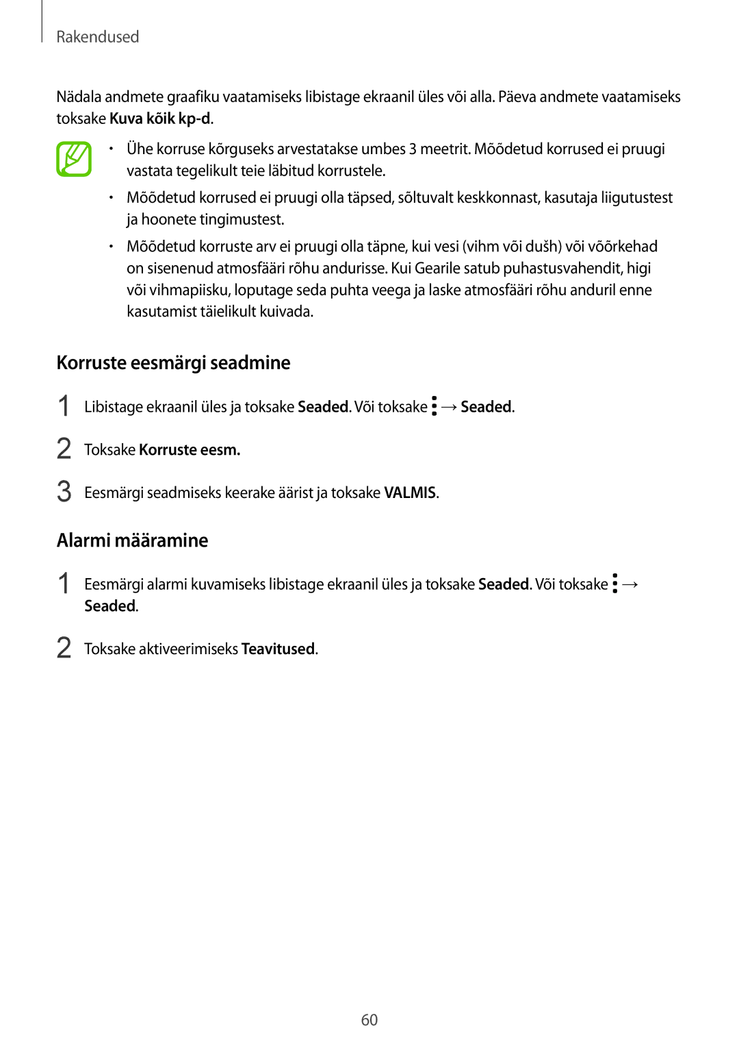 Samsung SM-R600NZKASEB, SM-R600NZBASEB manual Korruste eesmärgi seadmine, Toksake Korruste eesm 