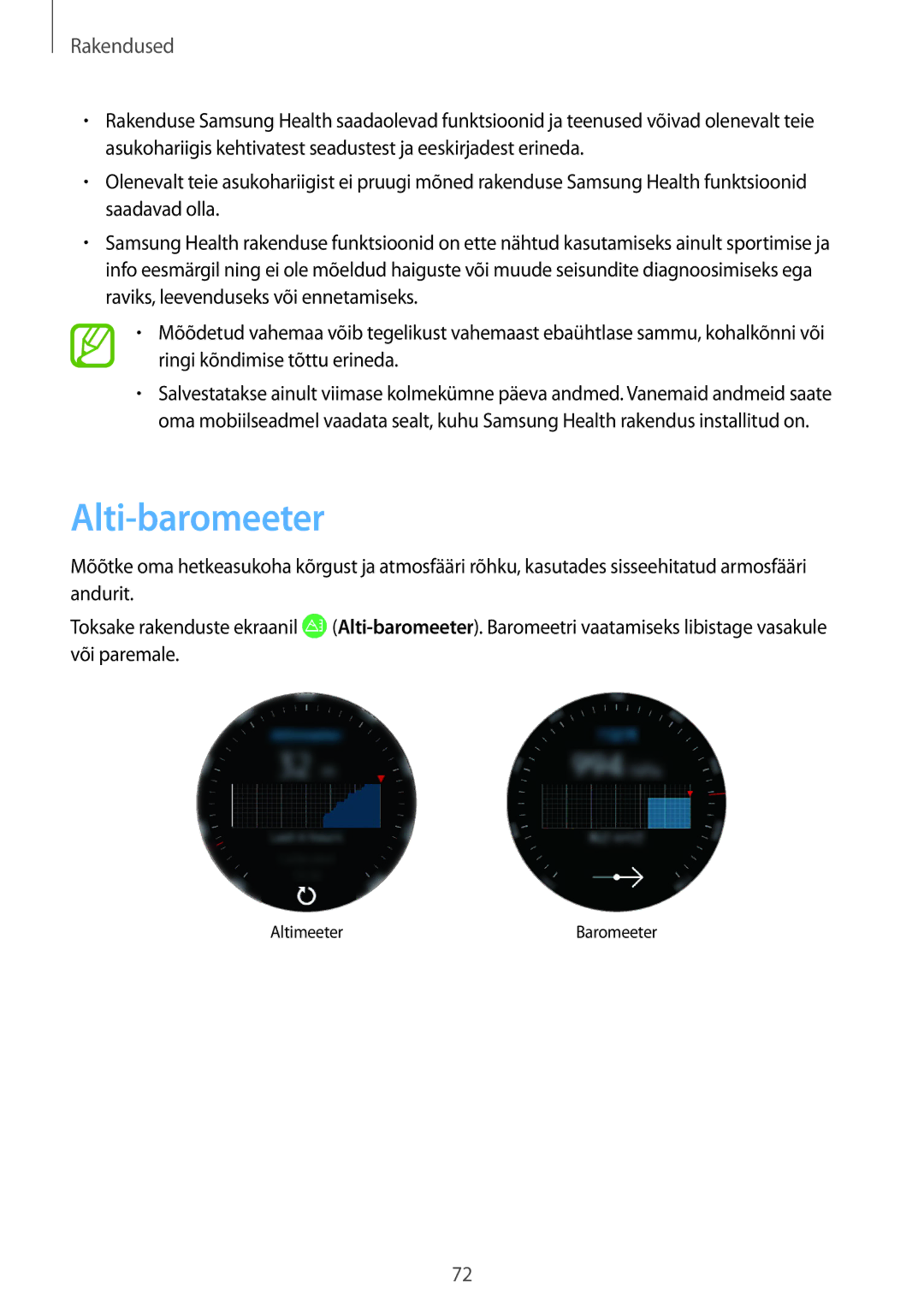 Samsung SM-R600NZKASEB, SM-R600NZBASEB manual Alti-baromeeter 