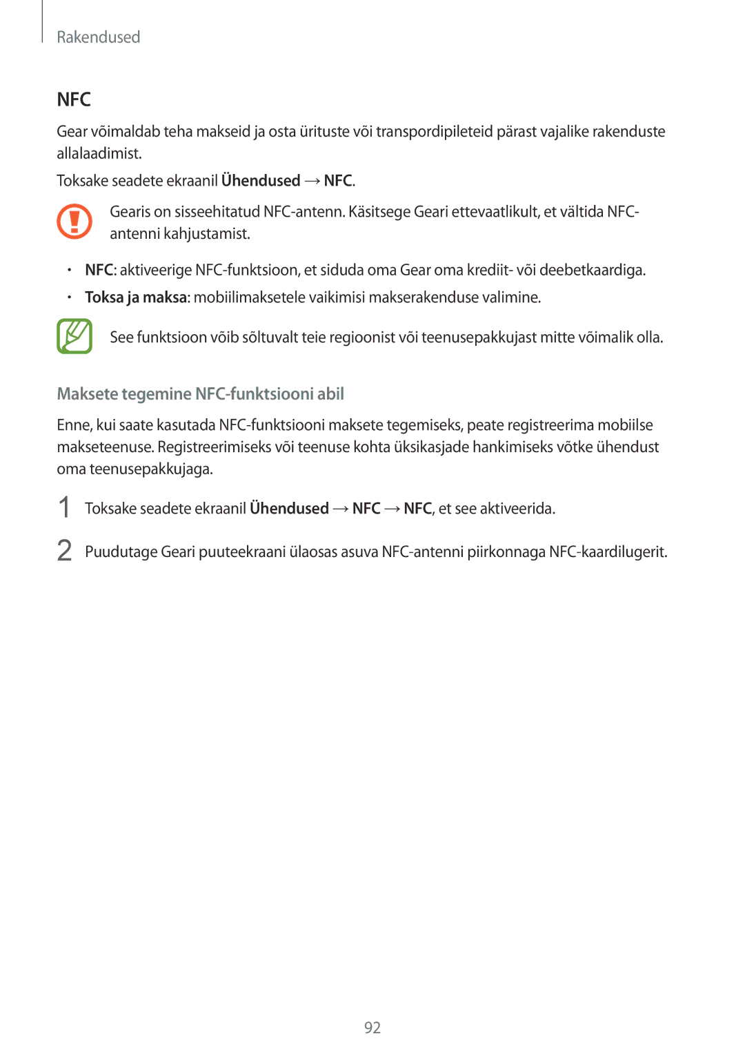 Samsung SM-R600NZKASEB, SM-R600NZBASEB manual Nfc 