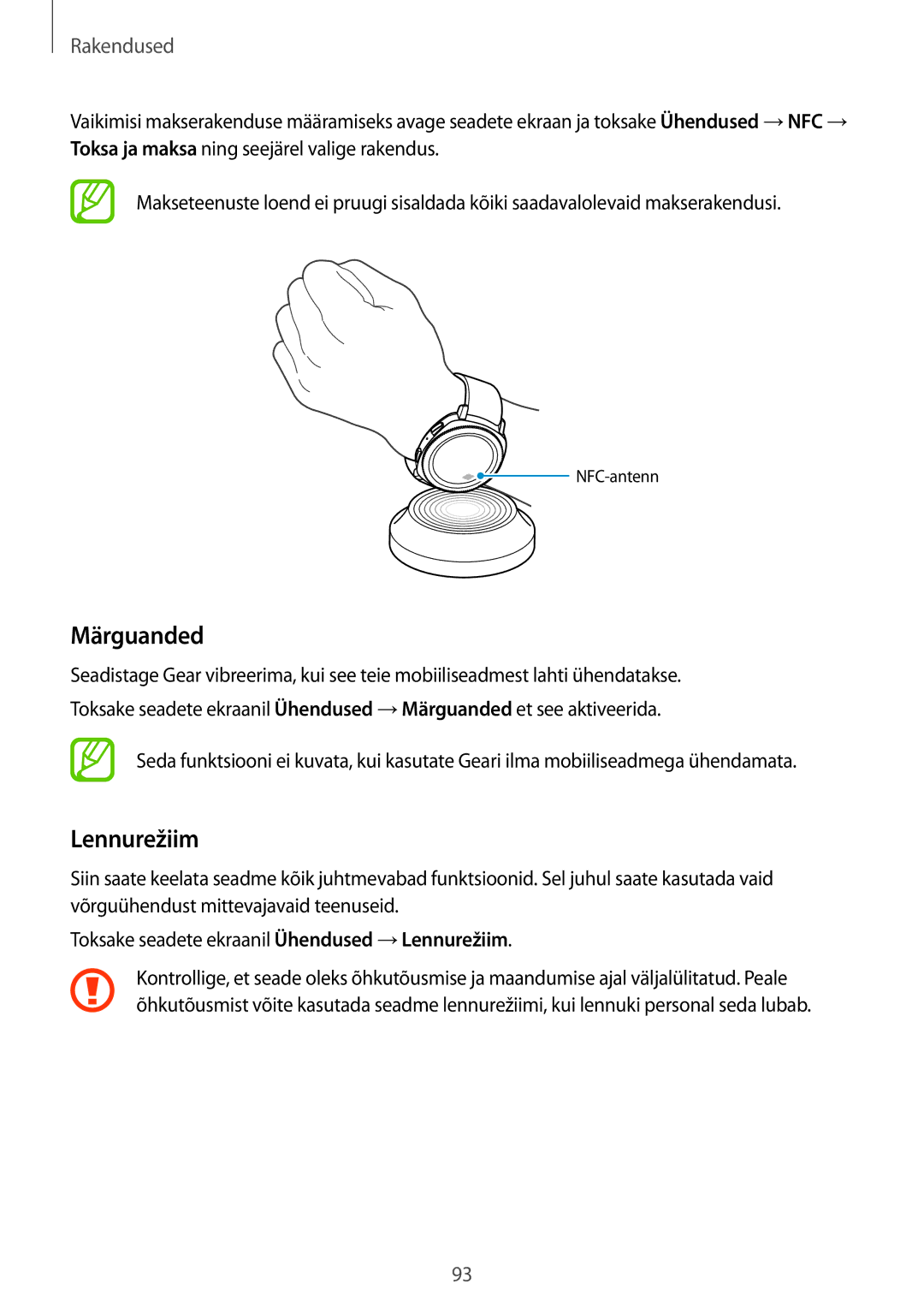 Samsung SM-R600NZBASEB, SM-R600NZKASEB manual Märguanded, Lennurežiim 