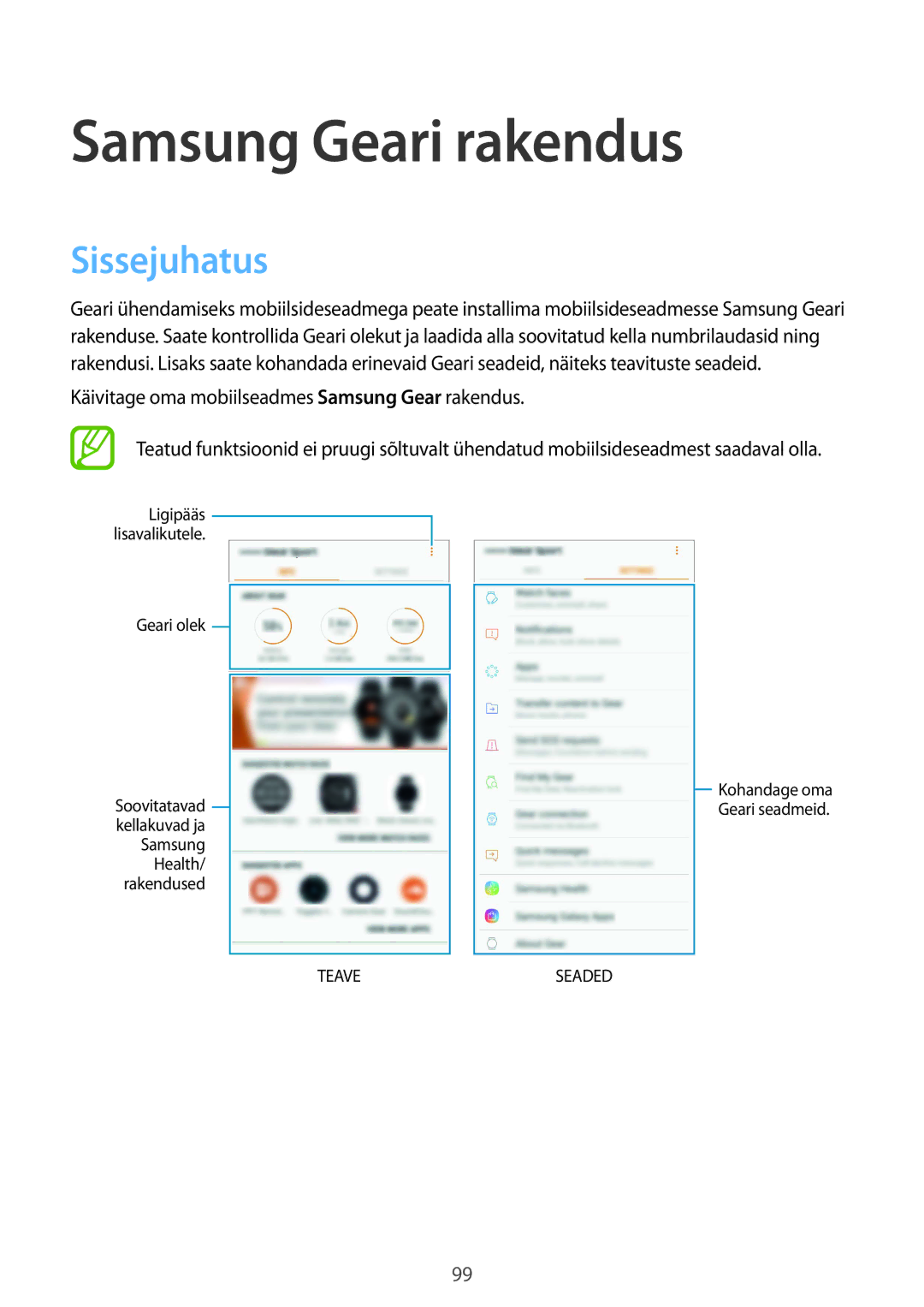 Samsung SM-R600NZBASEB, SM-R600NZKASEB manual Samsung Geari rakendus, Sissejuhatus 