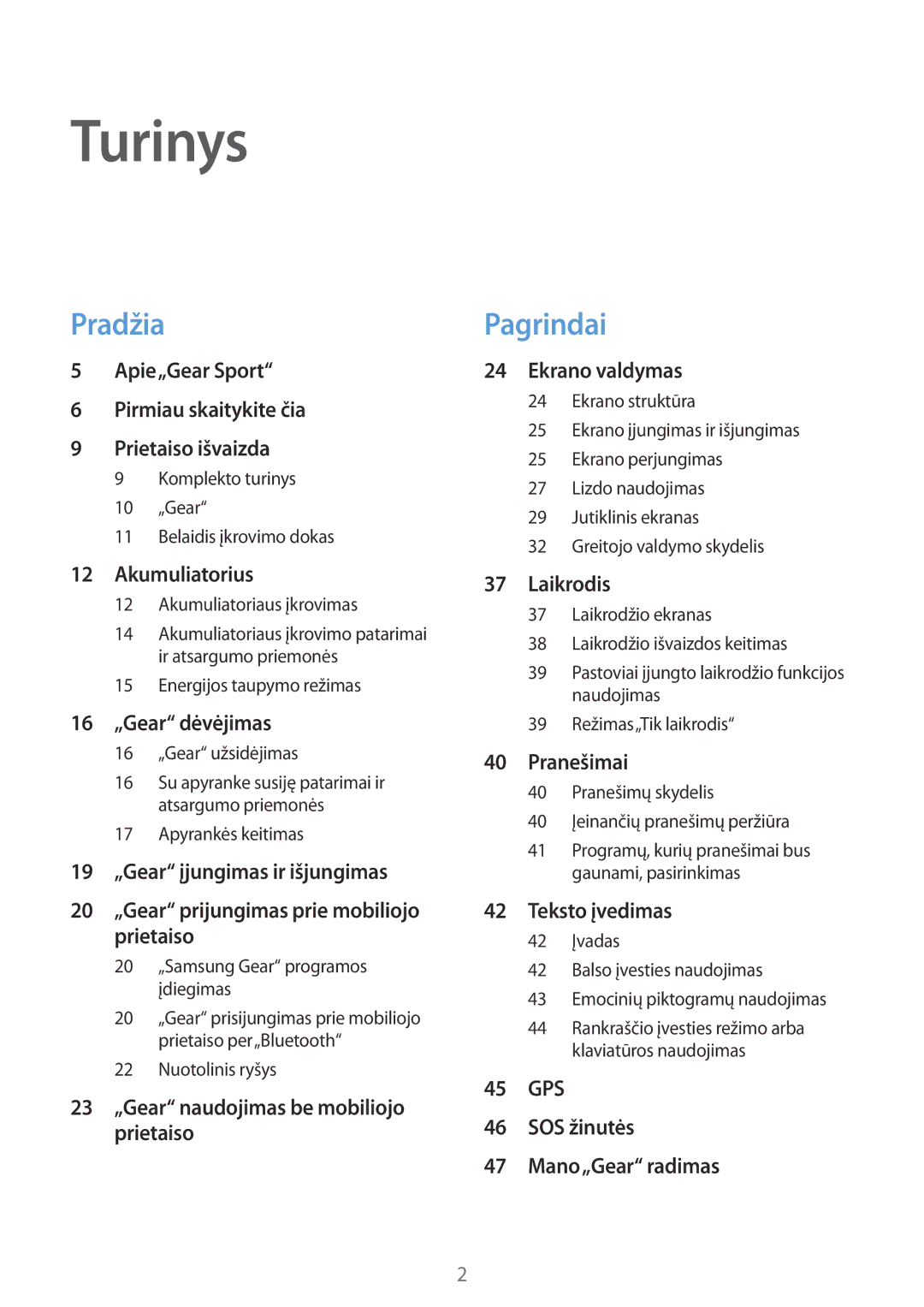 Samsung SM-R600NZKASEB, SM-R600NZBASEB manual Turinys 