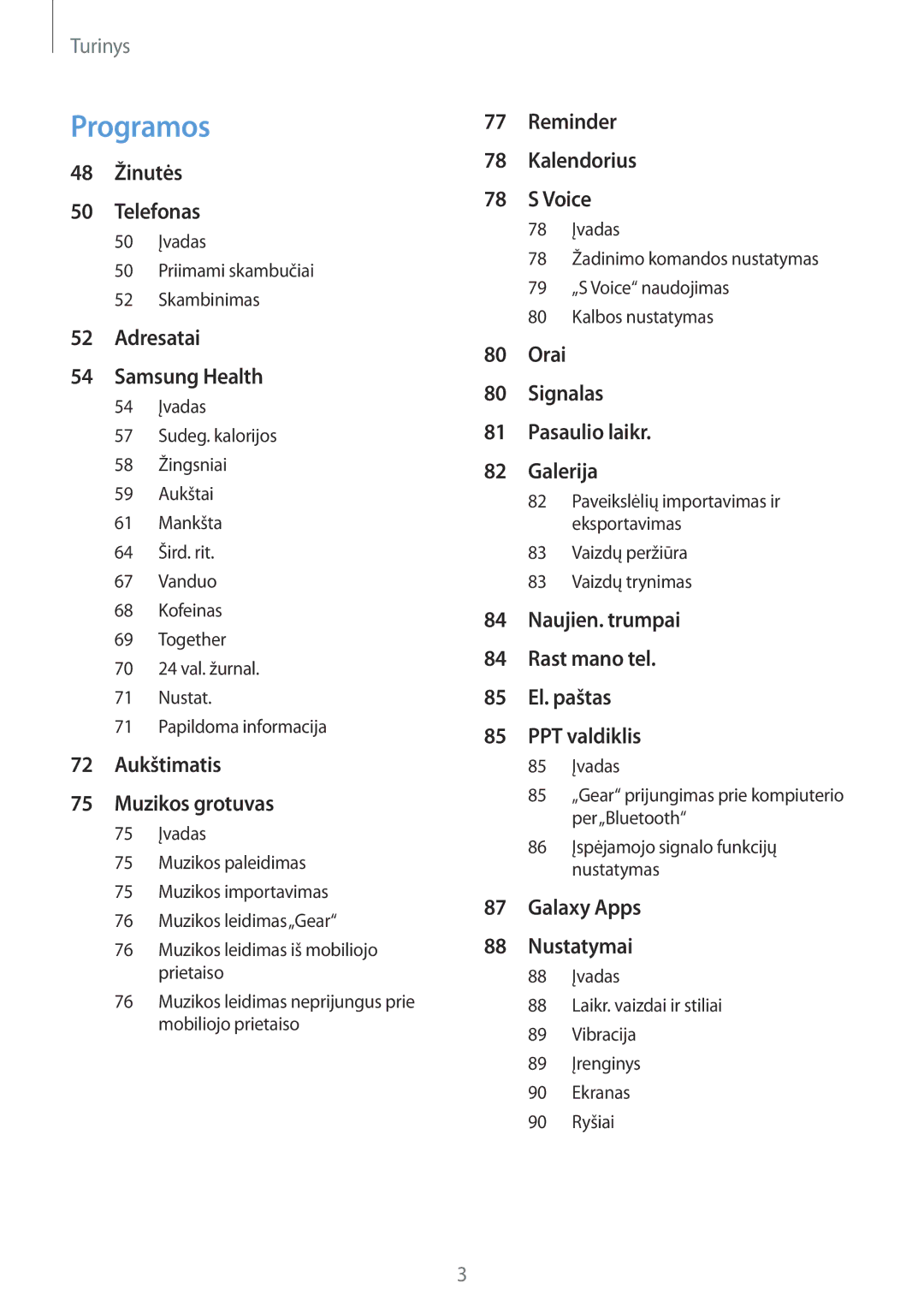 Samsung SM-R600NZBASEB, SM-R600NZKASEB manual Programos 