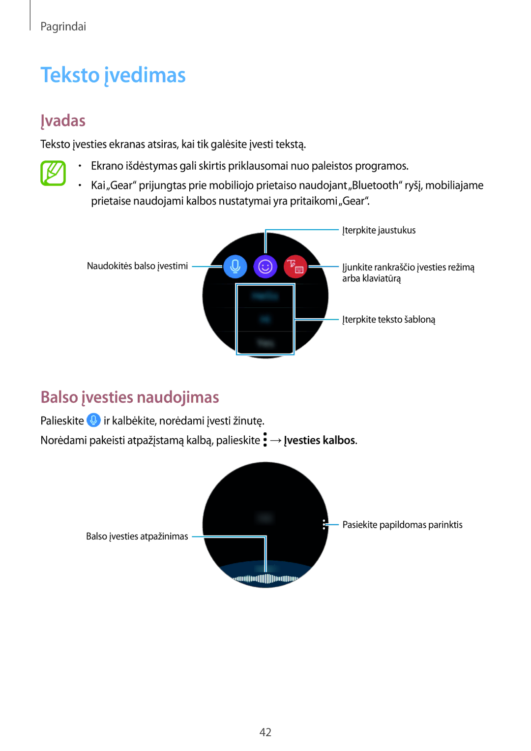 Samsung SM-R600NZKASEB, SM-R600NZBASEB manual Teksto įvedimas, Įvadas, Balso įvesties naudojimas 