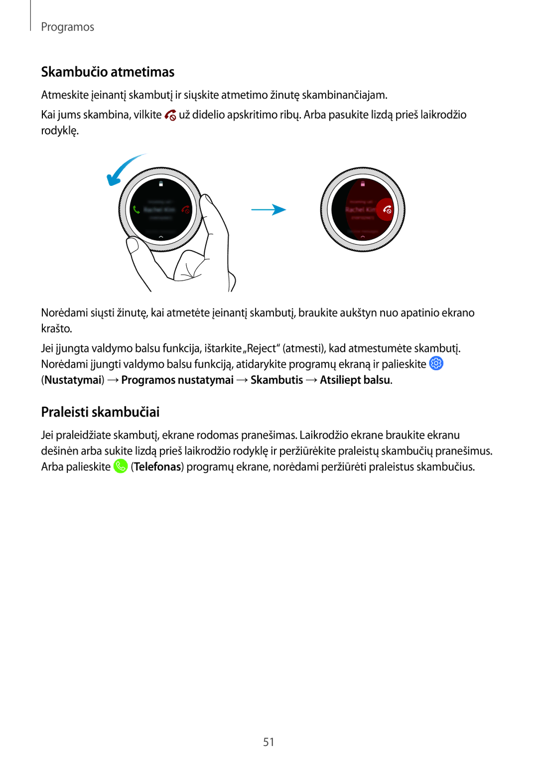 Samsung SM-R600NZBASEB, SM-R600NZKASEB manual Skambučio atmetimas, Praleisti skambučiai 