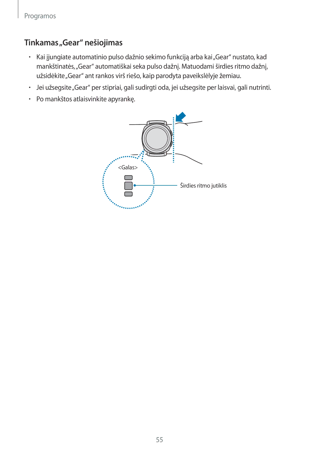 Samsung SM-R600NZBASEB, SM-R600NZKASEB manual Tinkamas„Gear nešiojimas 