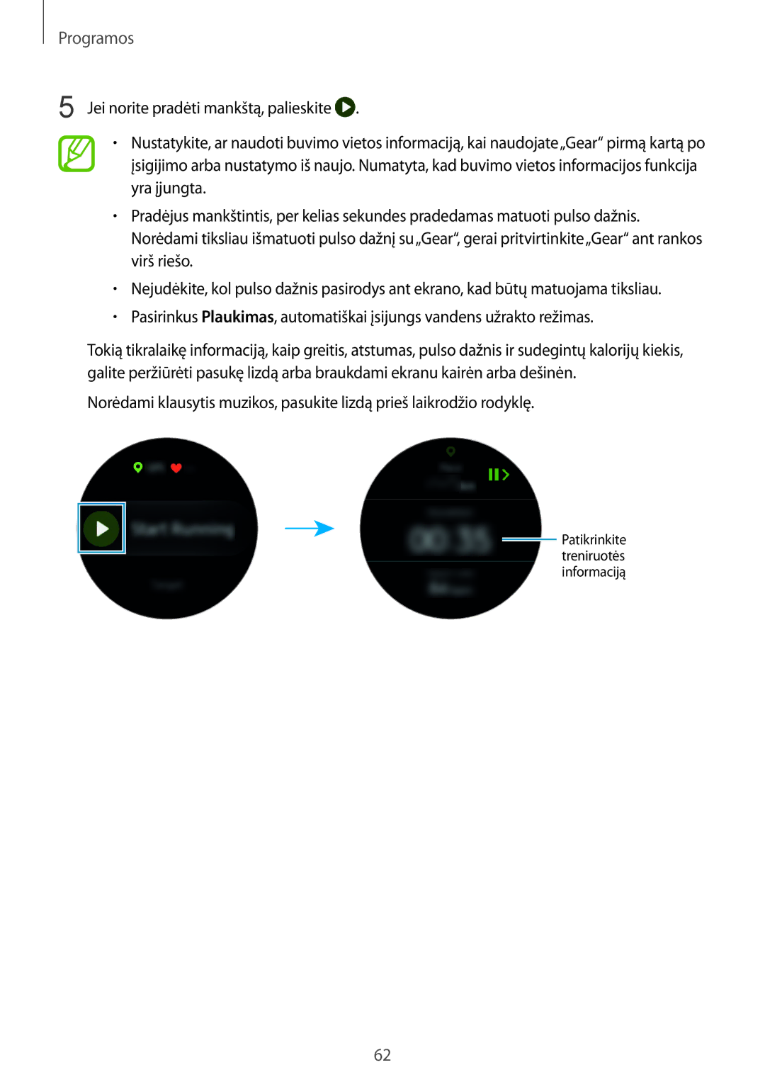 Samsung SM-R600NZKASEB, SM-R600NZBASEB manual Patikrinkite treniruotės informaciją 