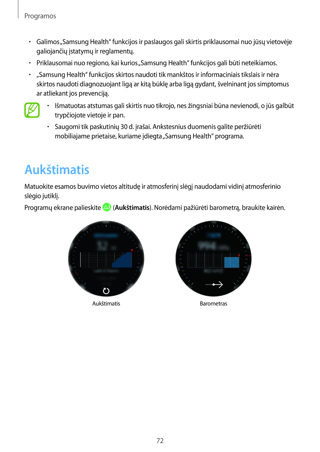 Samsung SM-R600NZKASEB, SM-R600NZBASEB manual Aukštimatis 