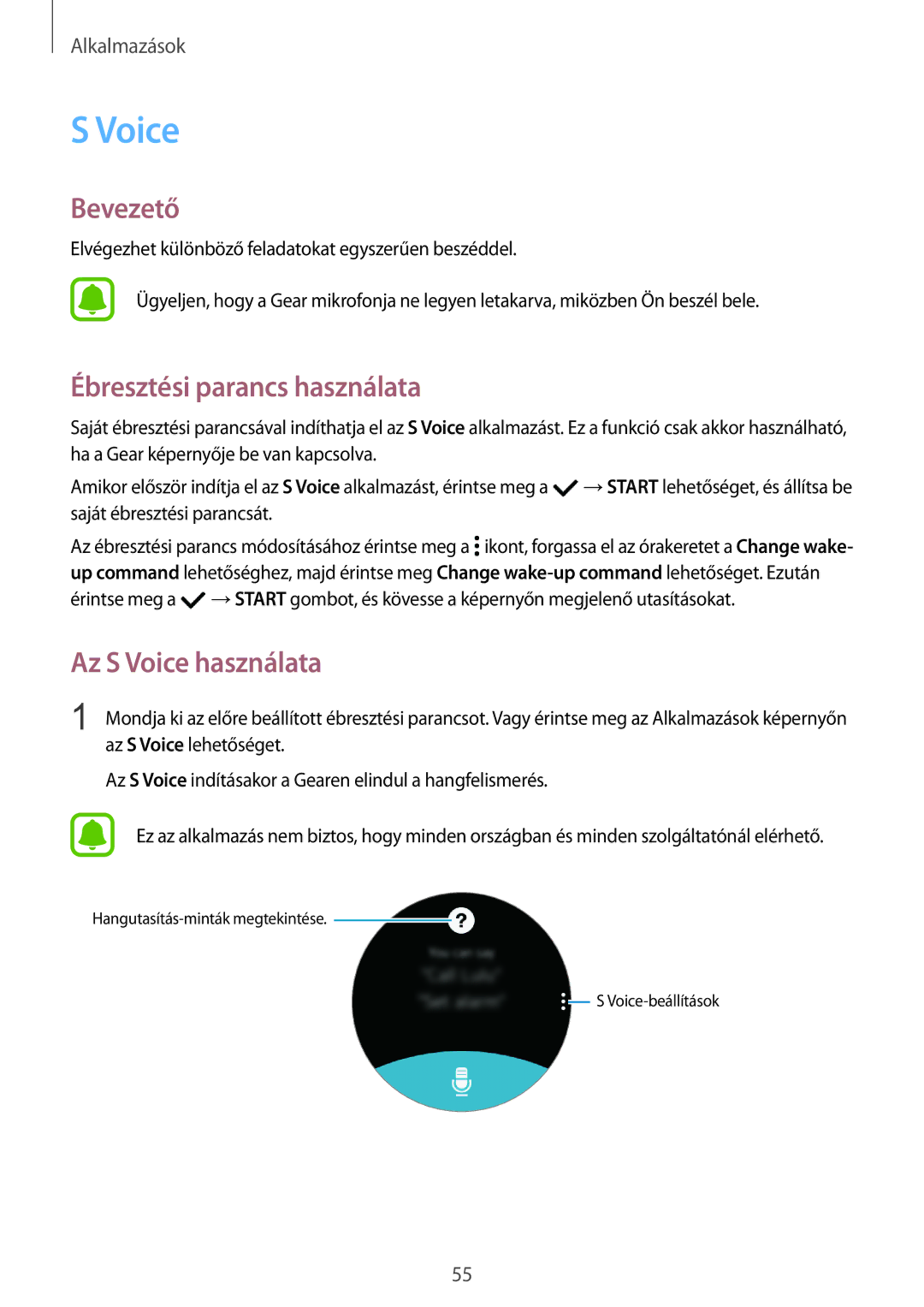 Samsung SM-R7200ZWAXEH, SM-R7200ZKAXEH, SM-R7320ZKAXEH manual Ébresztési parancs használata, Az S Voice használata 