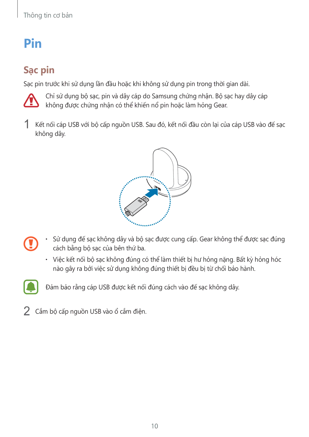 Samsung SM-R7200ZKAXXV manual Pin, Sạc pin 