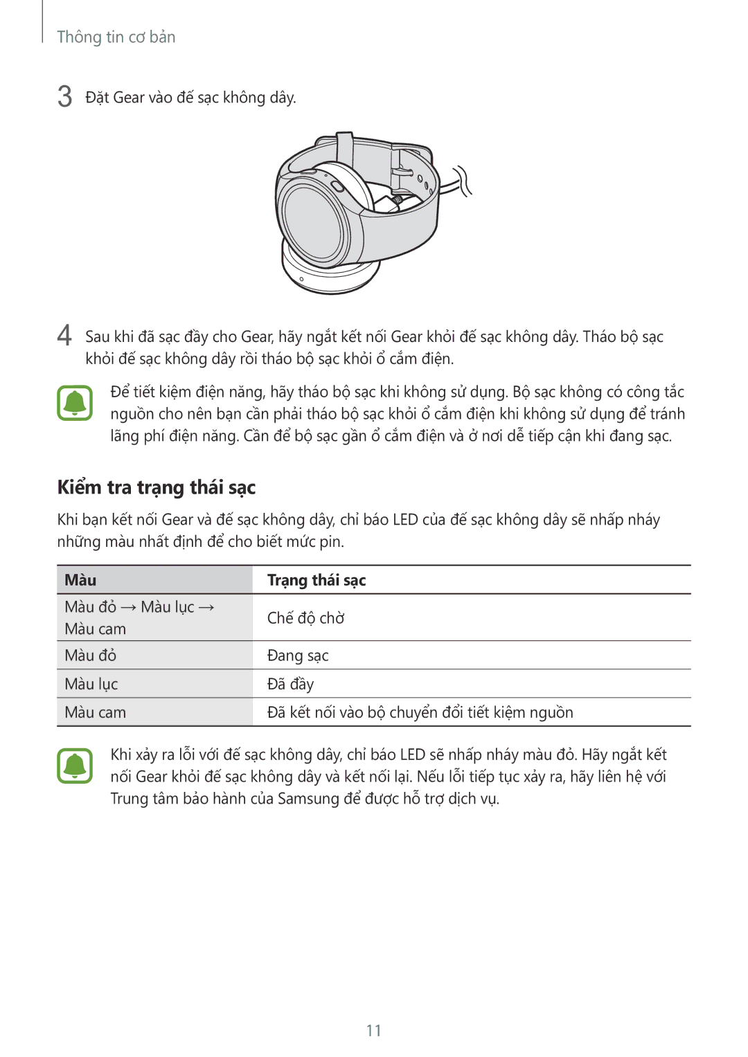 Samsung SM-R7200ZKAXXV manual Kiểm tra trạng thái sạc, Màu Trạng thái sạc 