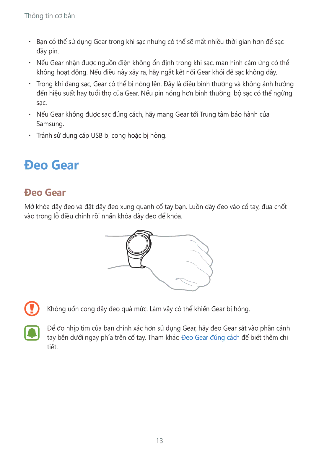 Samsung SM-R7200ZKAXXV manual Đeo Gear 