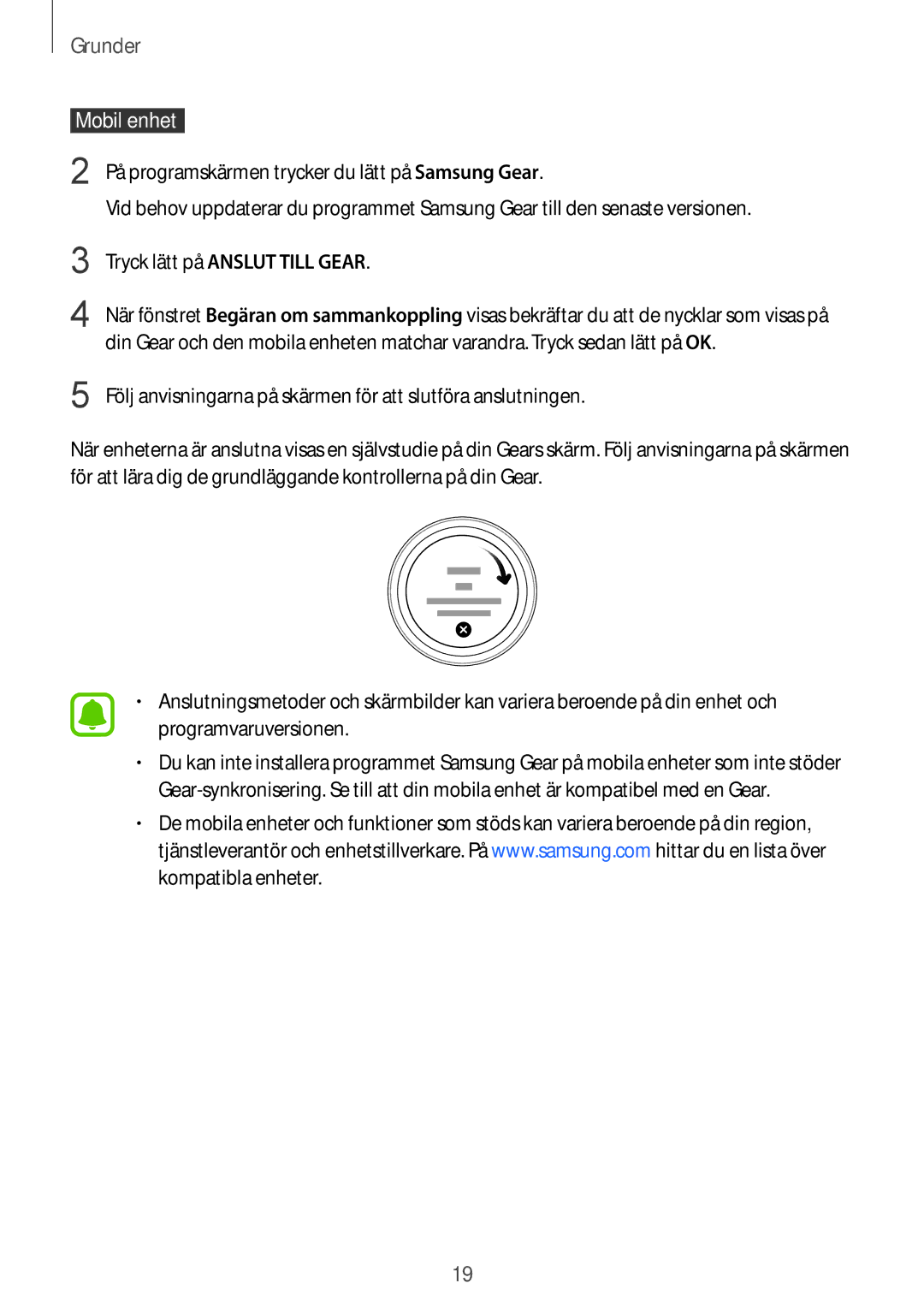 Samsung SM-R7320ZDANEE manual Tryck lätt på Anslut Till Gear, Följ anvisningarna på skärmen för att slutföra anslutningen 