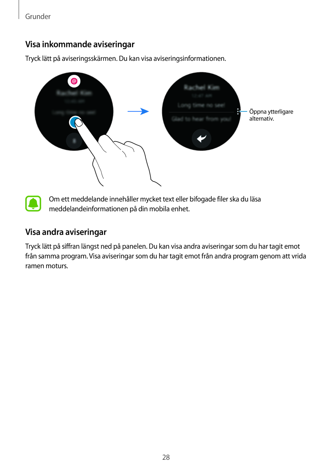 Samsung SM-R7320ZKANEE, SM-R7200ZWANEE, SM-R7320WDANEE, SM-R7200ZKANEE Visa inkommande aviseringar, Visa andra aviseringar 