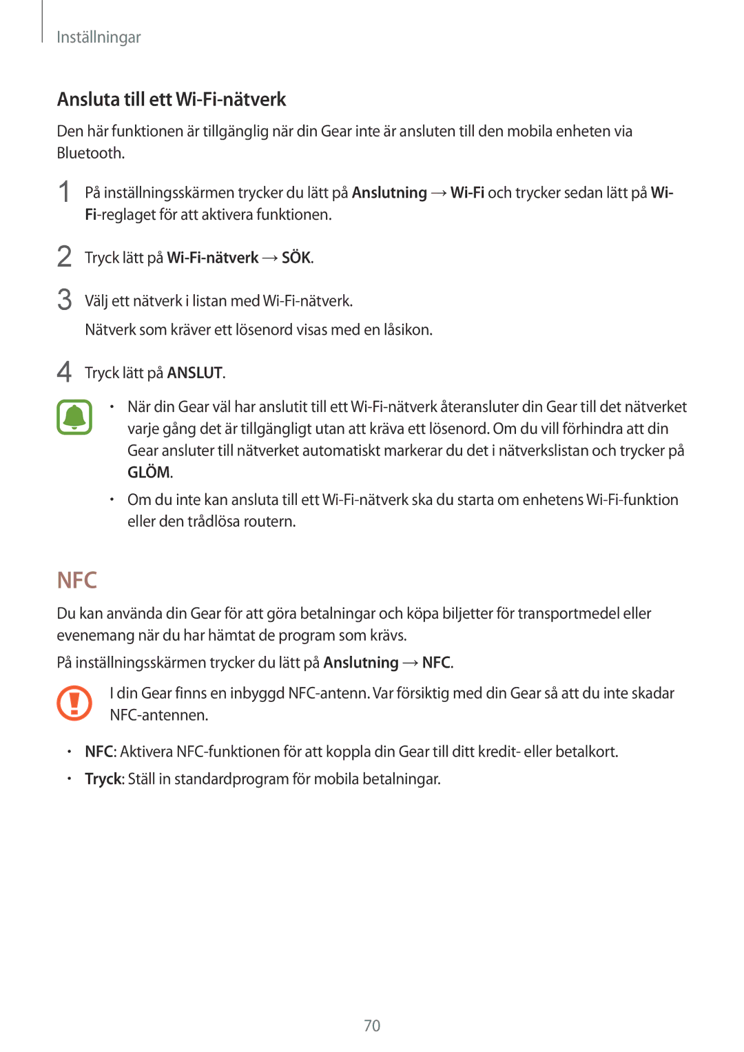 Samsung SM-R7200ZWANEE, SM-R7320WDANEE, SM-R7200ZKANEE Ansluta till ett Wi-Fi-nätverk, Tryck lätt på Wi-Fi-nätverk →SÖK 