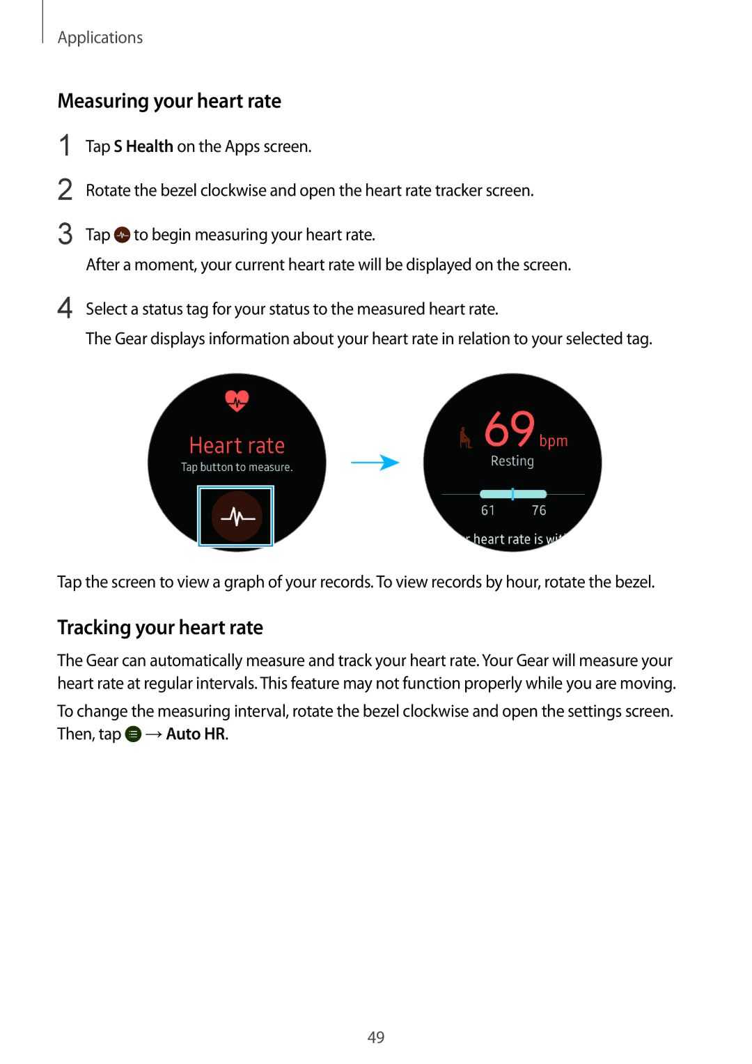 Samsung SM-R7200ZWAKSA, SM-R7200ZWAXJP, SM-R7200ZKAKDI, SM-R7200ZKADCM Measuring your heart rate, Tracking your heart rate 