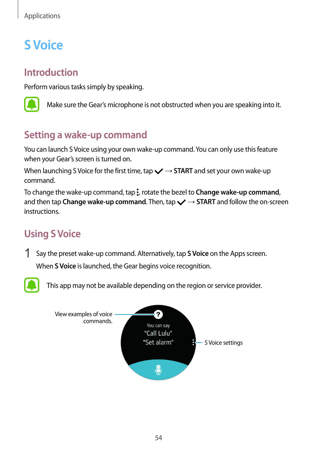 Samsung SM-R7200ZWAXJP manual Setting a wake-up command, Using S Voice, Perform various tasks simply by speaking 