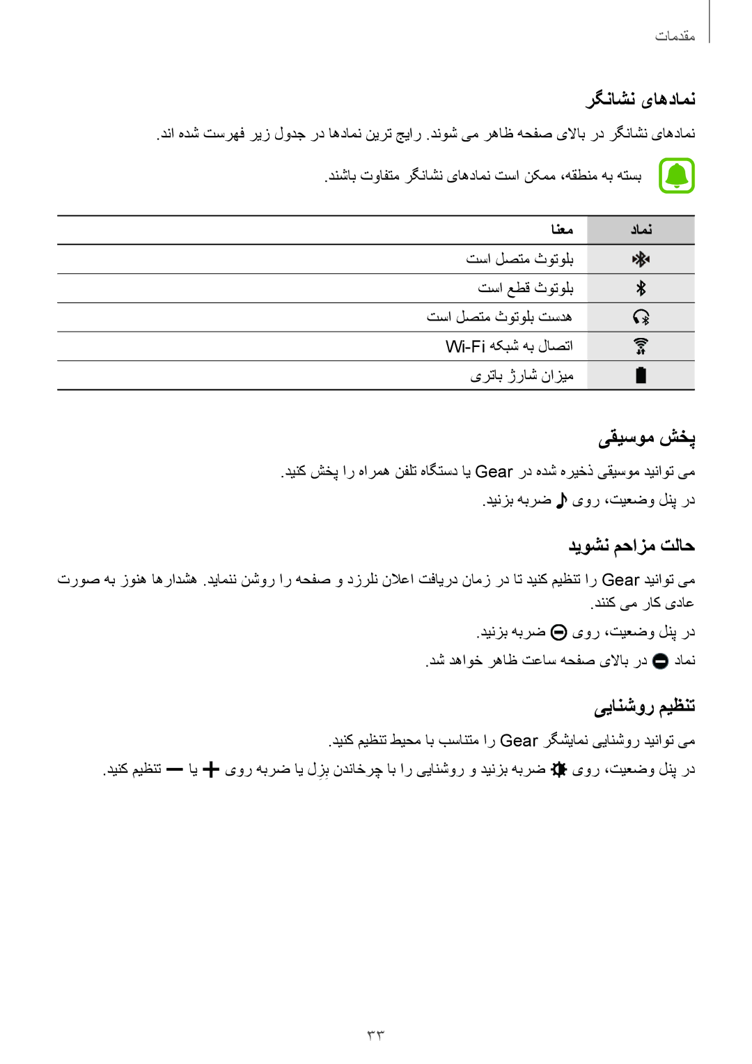 Samsung SM-R7320ZDAKSA, SM-R7320WDAKSA manual رگناشن یاهدامن, یقیسوم شخپ, دیوشن محازم تلاح, ییانشور میظنت, انعم دامن 