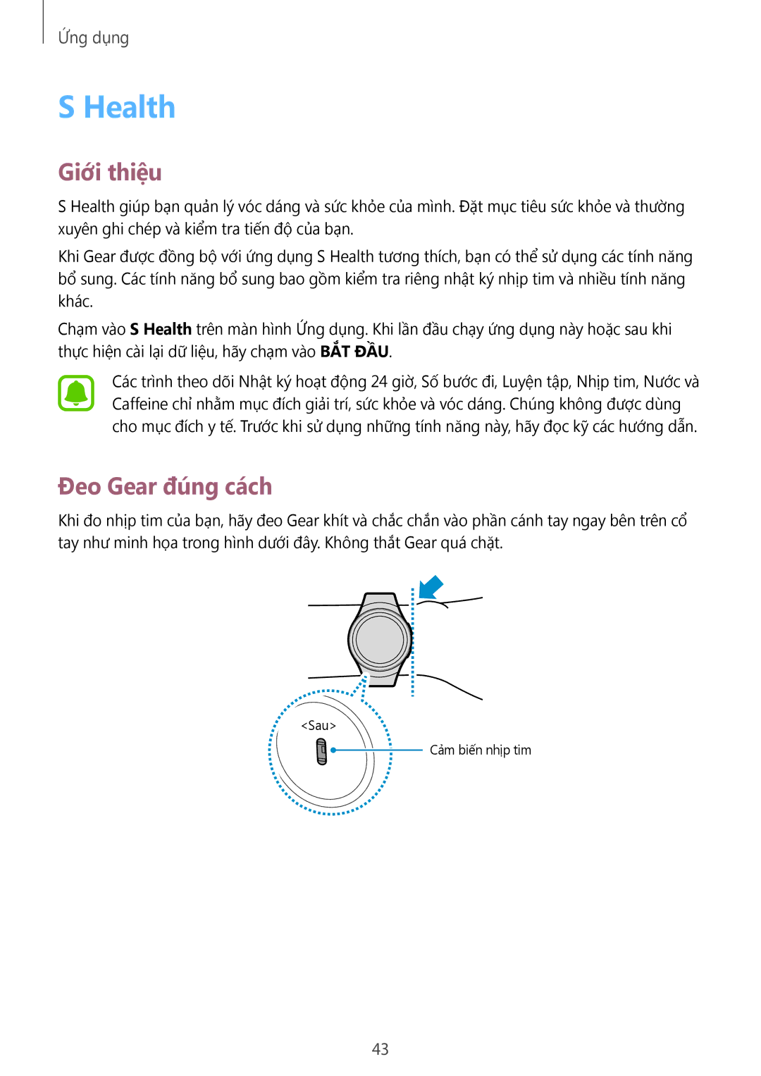 Samsung SM-R7320ZKAXXV, SM-R7320WDAXXV manual Health, Đeo Gear đúng cách 