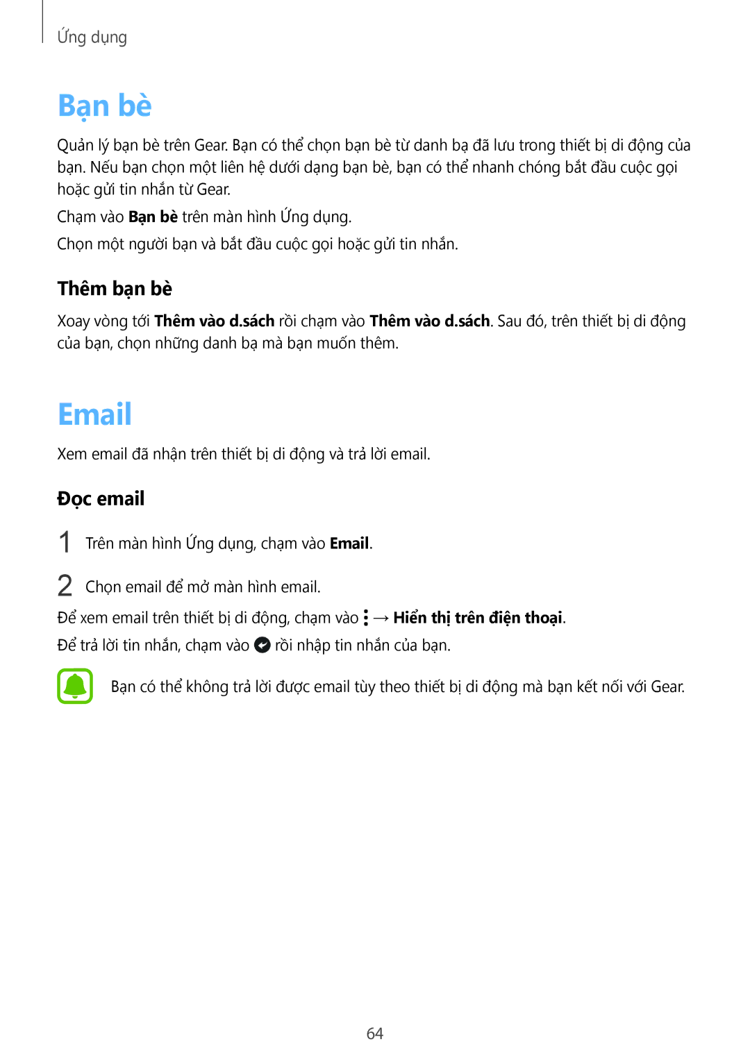 Samsung SM-R7320WDAXXV, SM-R7320ZKAXXV manual Bạn bè, Thêm bạn bè, Đọc email 